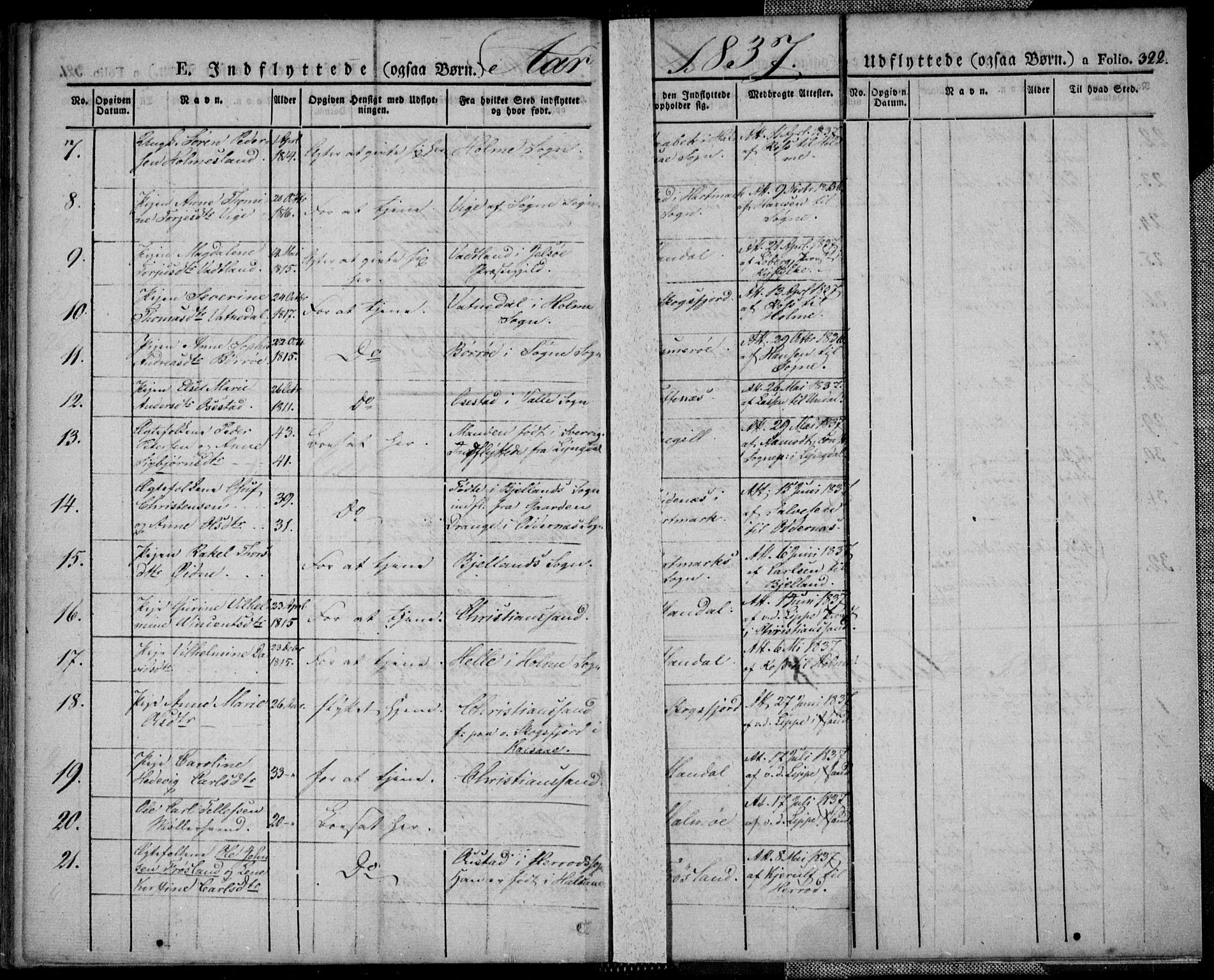 Mandal sokneprestkontor, SAK/1111-0030/F/Fa/Faa/L0011: Parish register (official) no. A 11, 1830-1839, p. 322