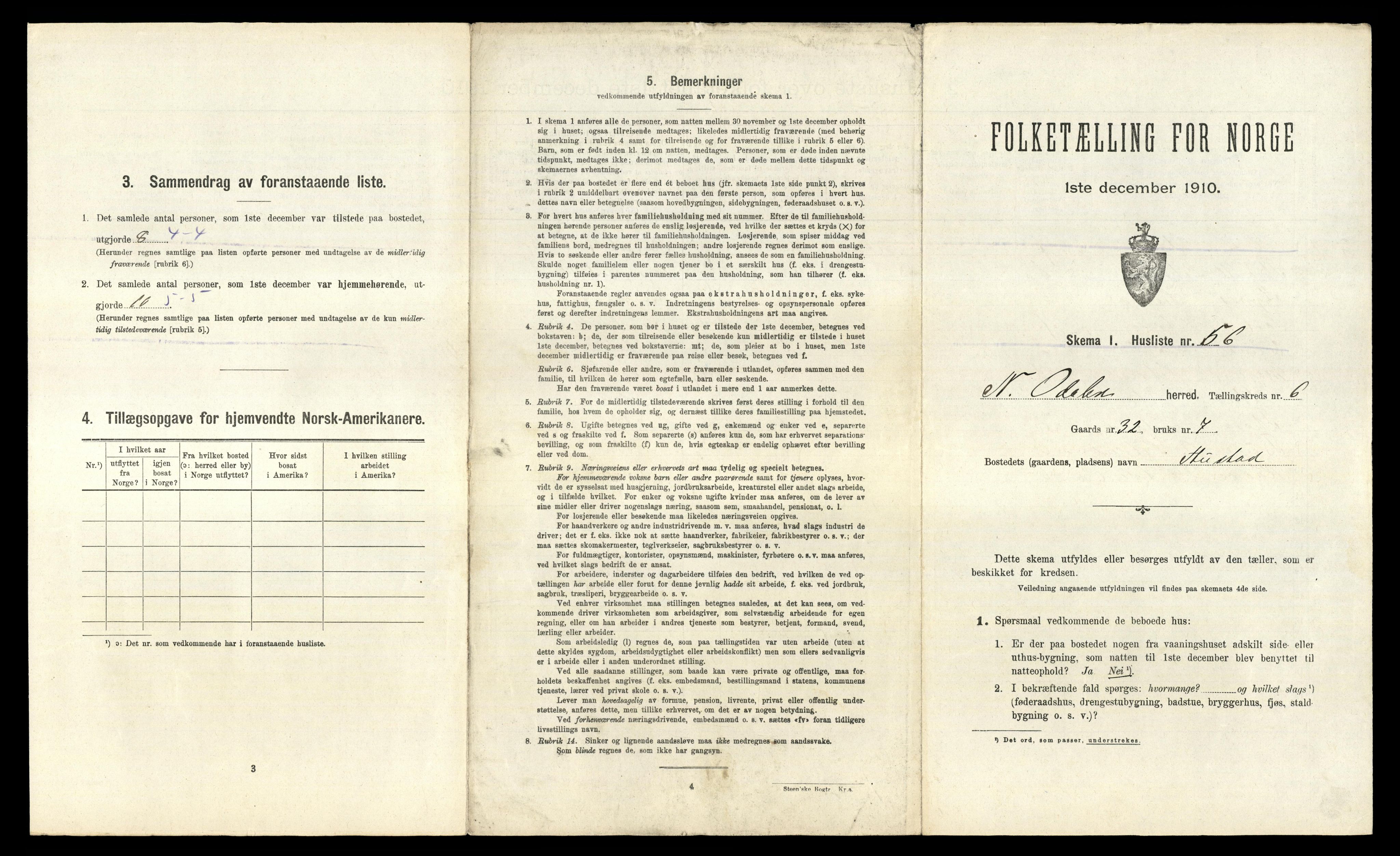 RA, 1910 census for Nord-Odal, 1910, p. 779