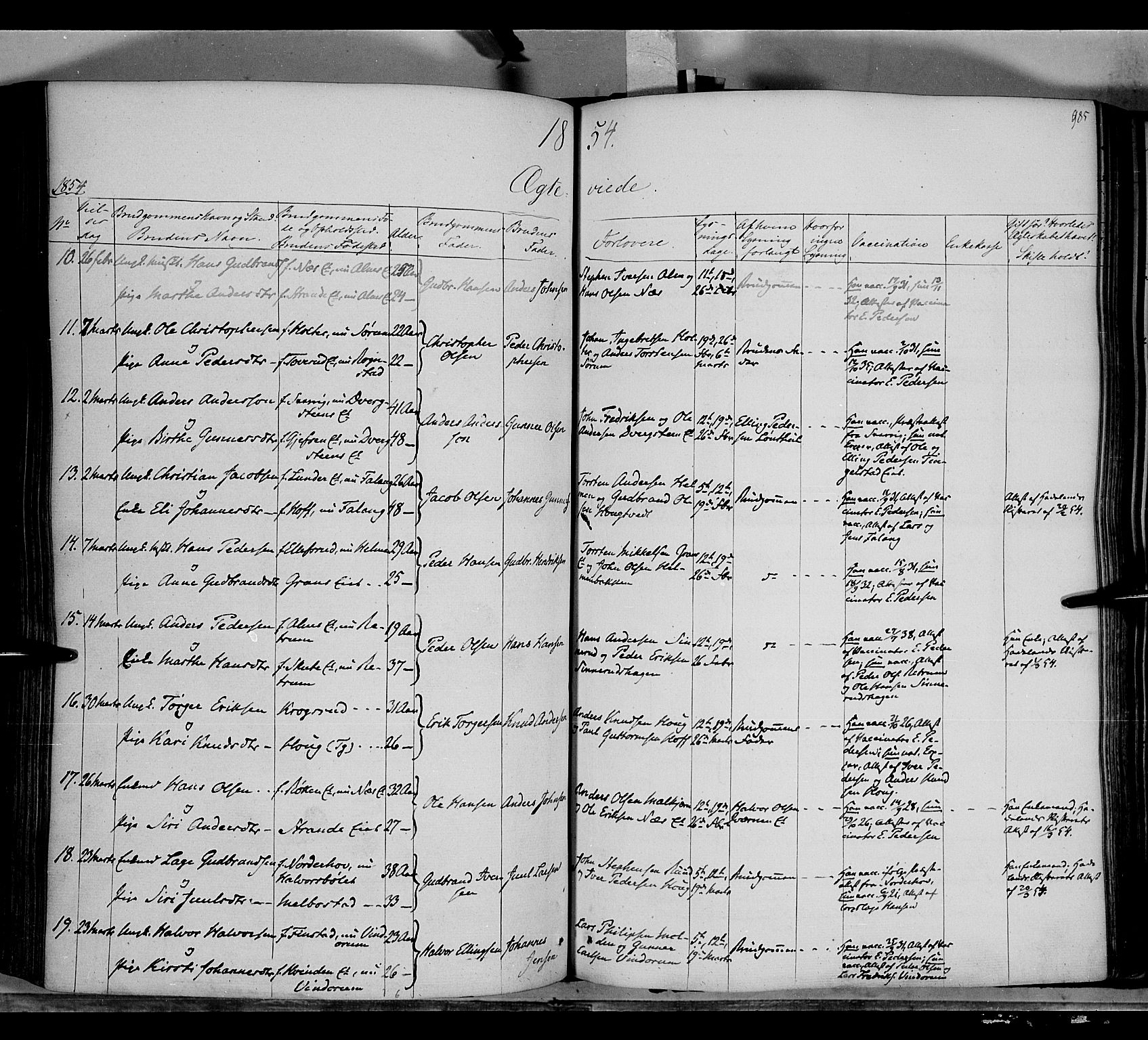 Gran prestekontor, SAH/PREST-112/H/Ha/Haa/L0011: Parish register (official) no. 11, 1842-1856, p. 984-985