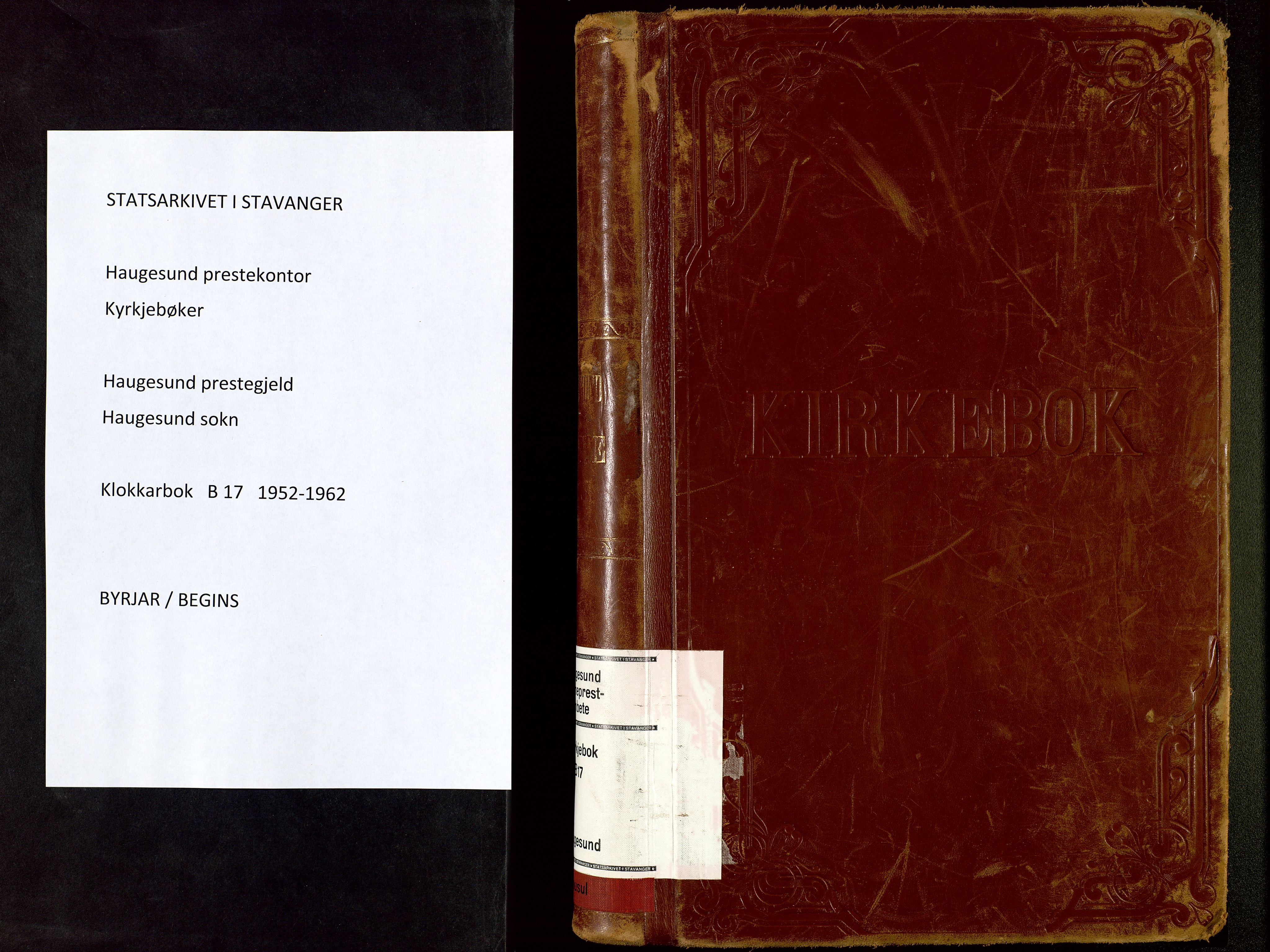 Haugesund sokneprestkontor, SAST/A -101863/H/Ha/Hab/L0017: Parish register (copy) no. B 17, 1952-1962