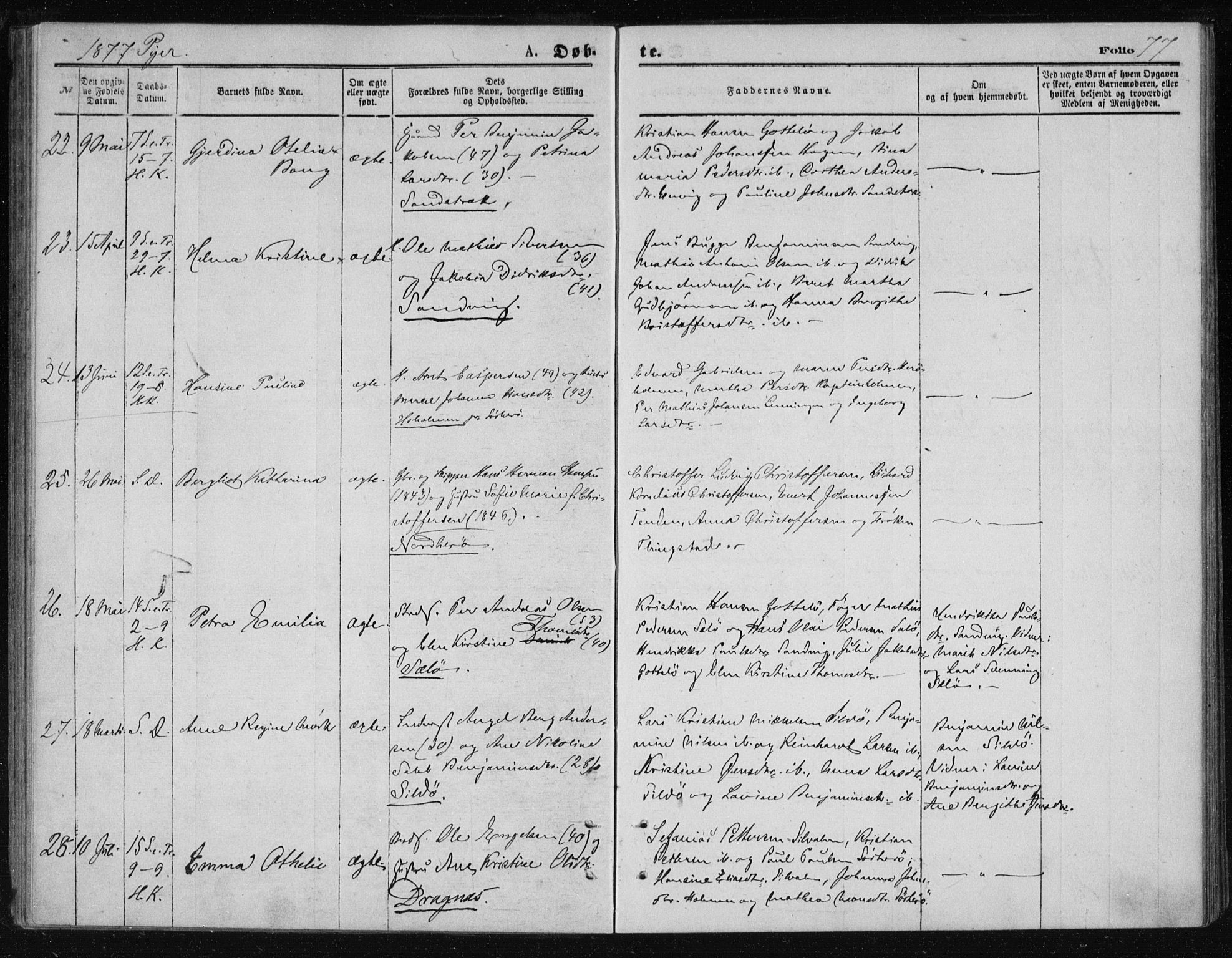 Ministerialprotokoller, klokkerbøker og fødselsregistre - Nordland, SAT/A-1459/834/L0506: Parish register (official) no. 834A04, 1872-1878, p. 77