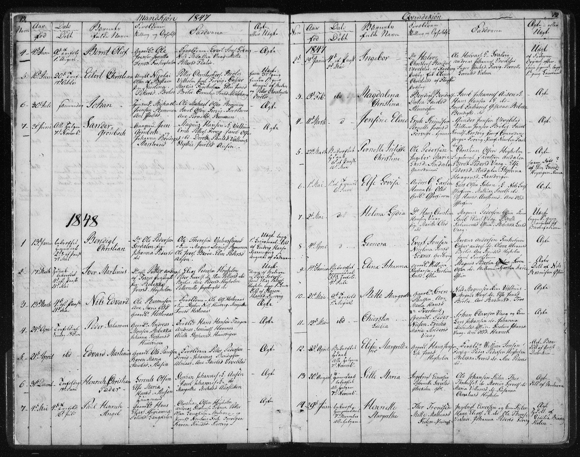 Ministerialprotokoller, klokkerbøker og fødselsregistre - Nordland, SAT/A-1459/819/L0275: Parish register (copy) no. 819C01, 1841-1868, p. 13-14