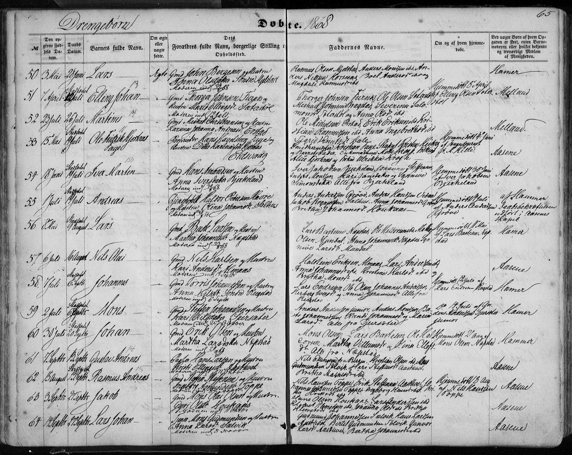 Hamre sokneprestembete, AV/SAB-A-75501/H/Ha/Haa/Haaa/L0014: Parish register (official) no. A 14, 1858-1872, p. 65