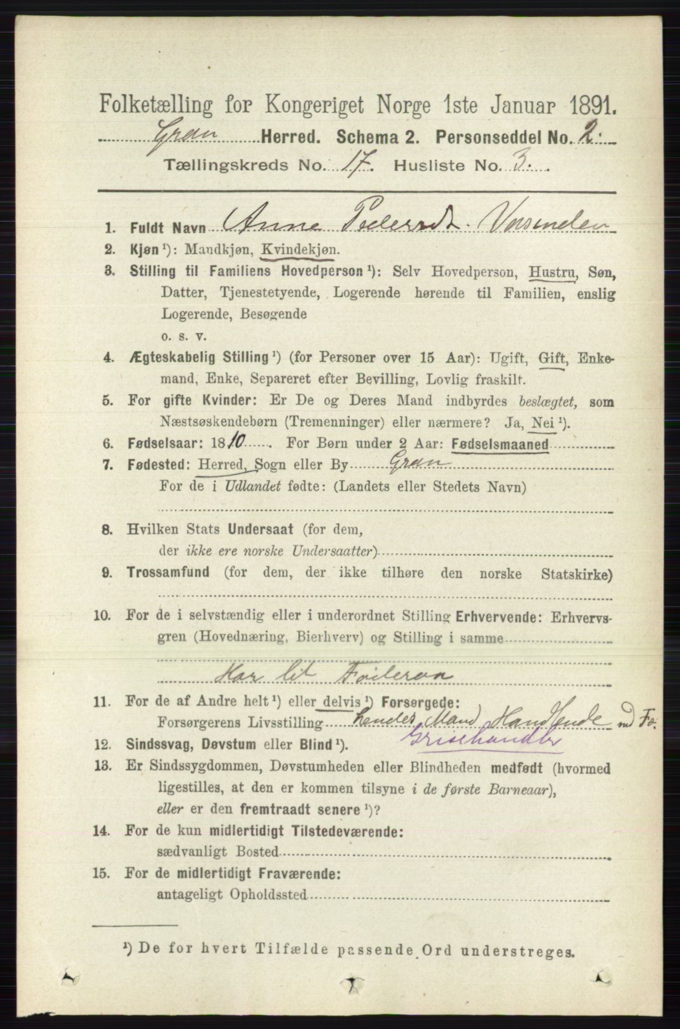 RA, 1891 census for 0534 Gran, 1891, p. 8744