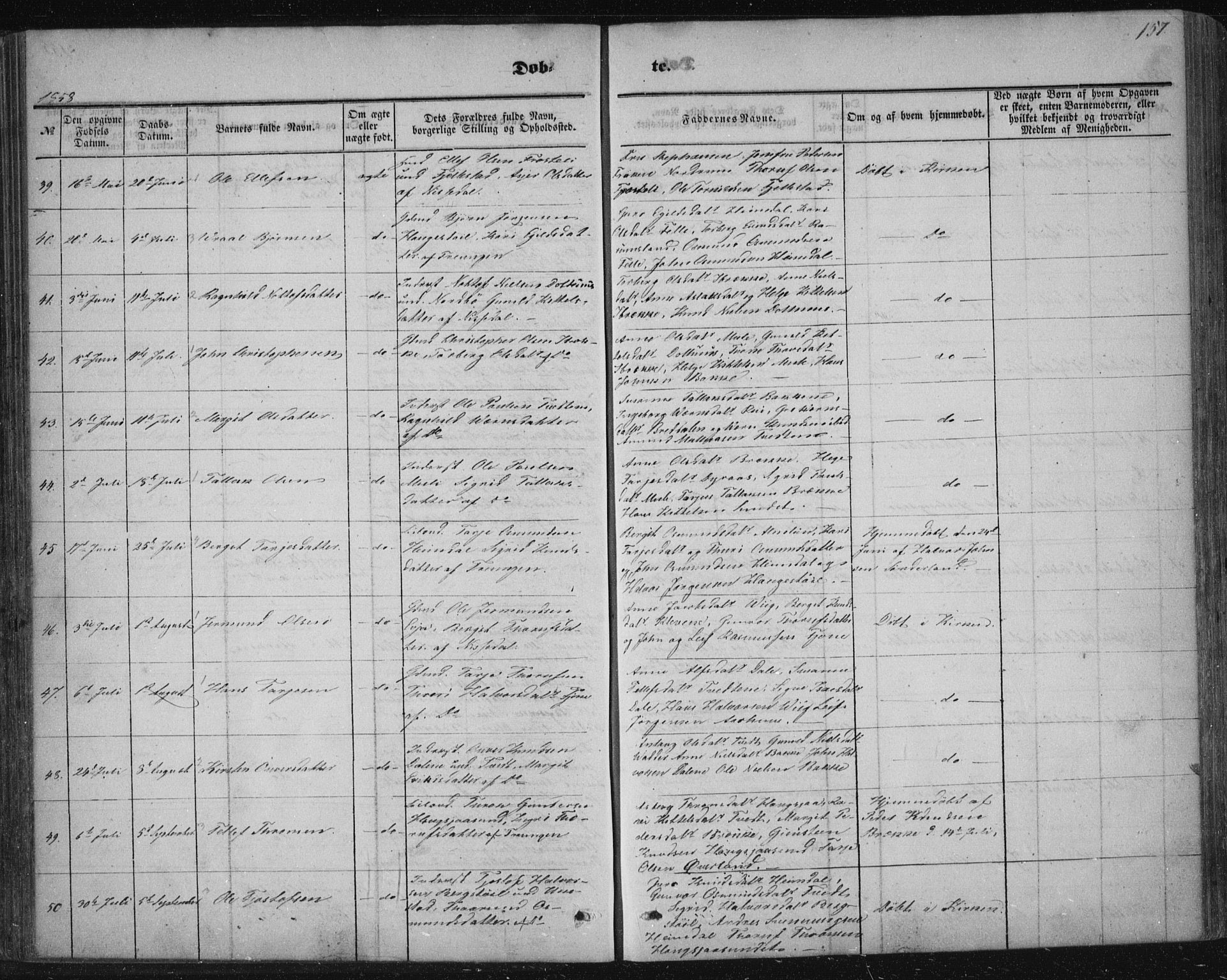 Nissedal kirkebøker, SAKO/A-288/F/Fa/L0003: Parish register (official) no. I 3, 1846-1870, p. 156-157