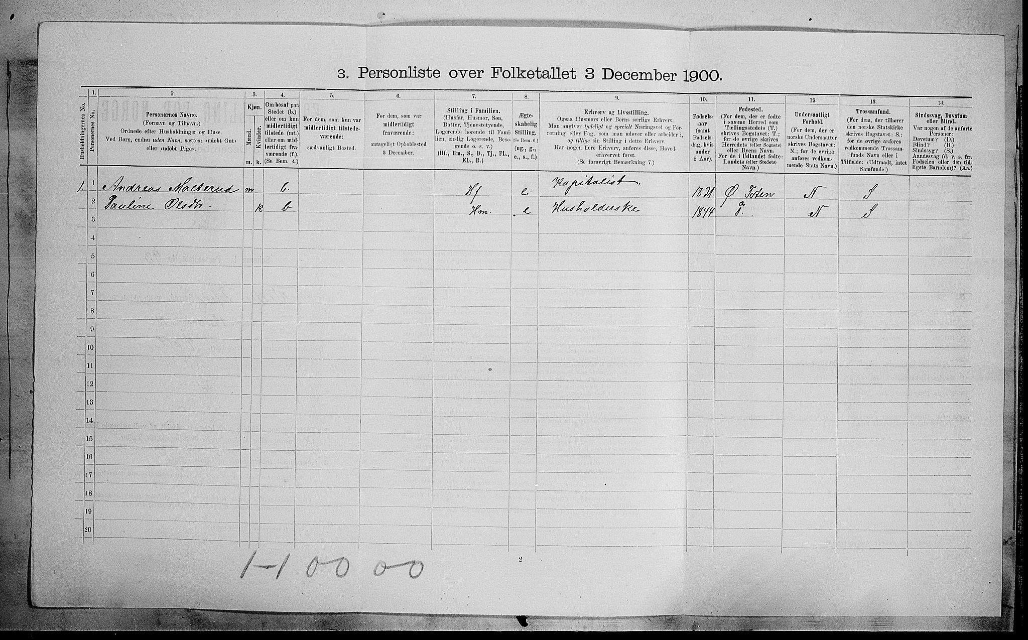 SAH, 1900 census for Vestre Toten, 1900, p. 756