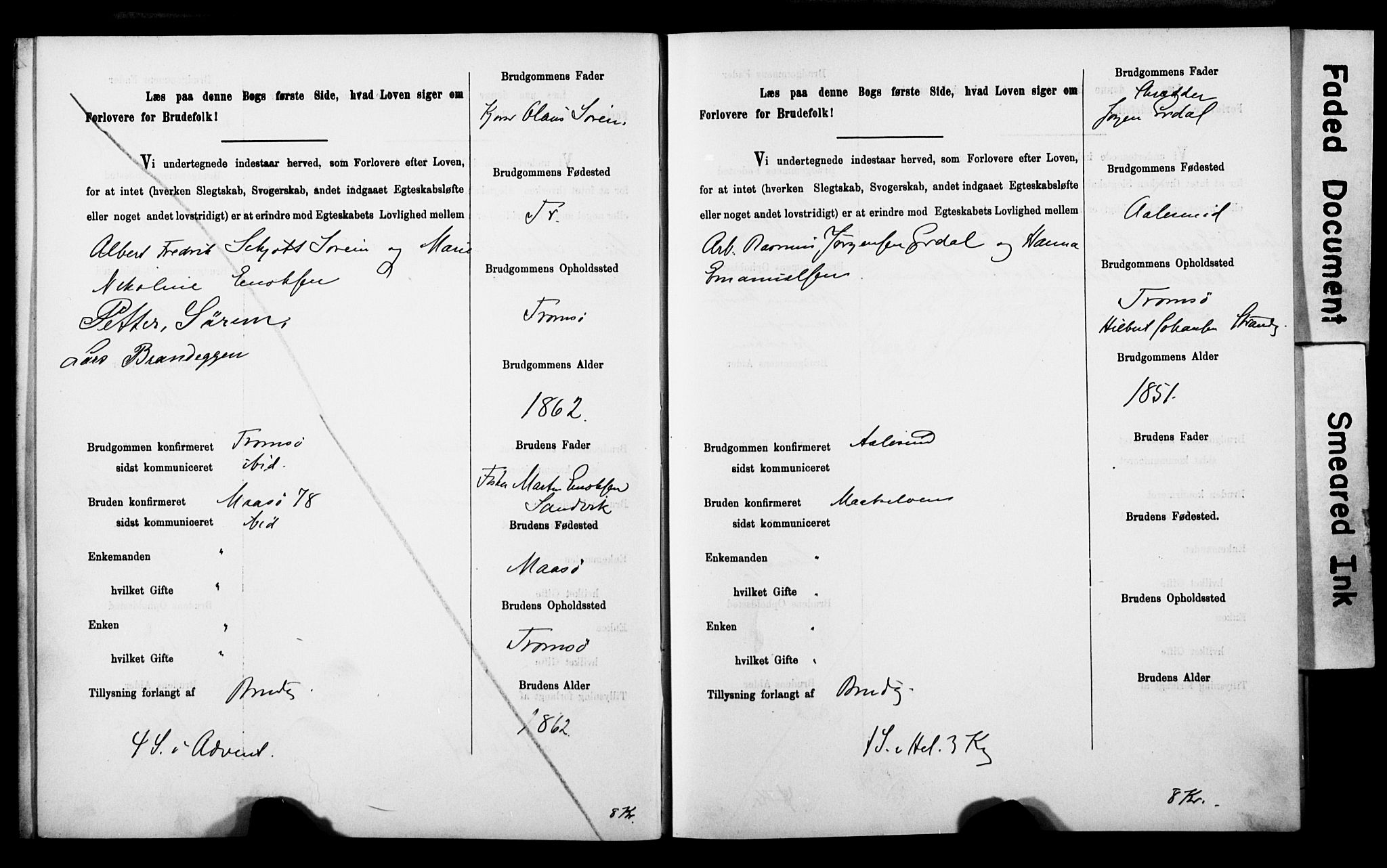Tromsø sokneprestkontor/stiftsprosti/domprosti, SATØ/S-1343/H/Hc/L0099/0001: Banns register no. 5, 1886-1892