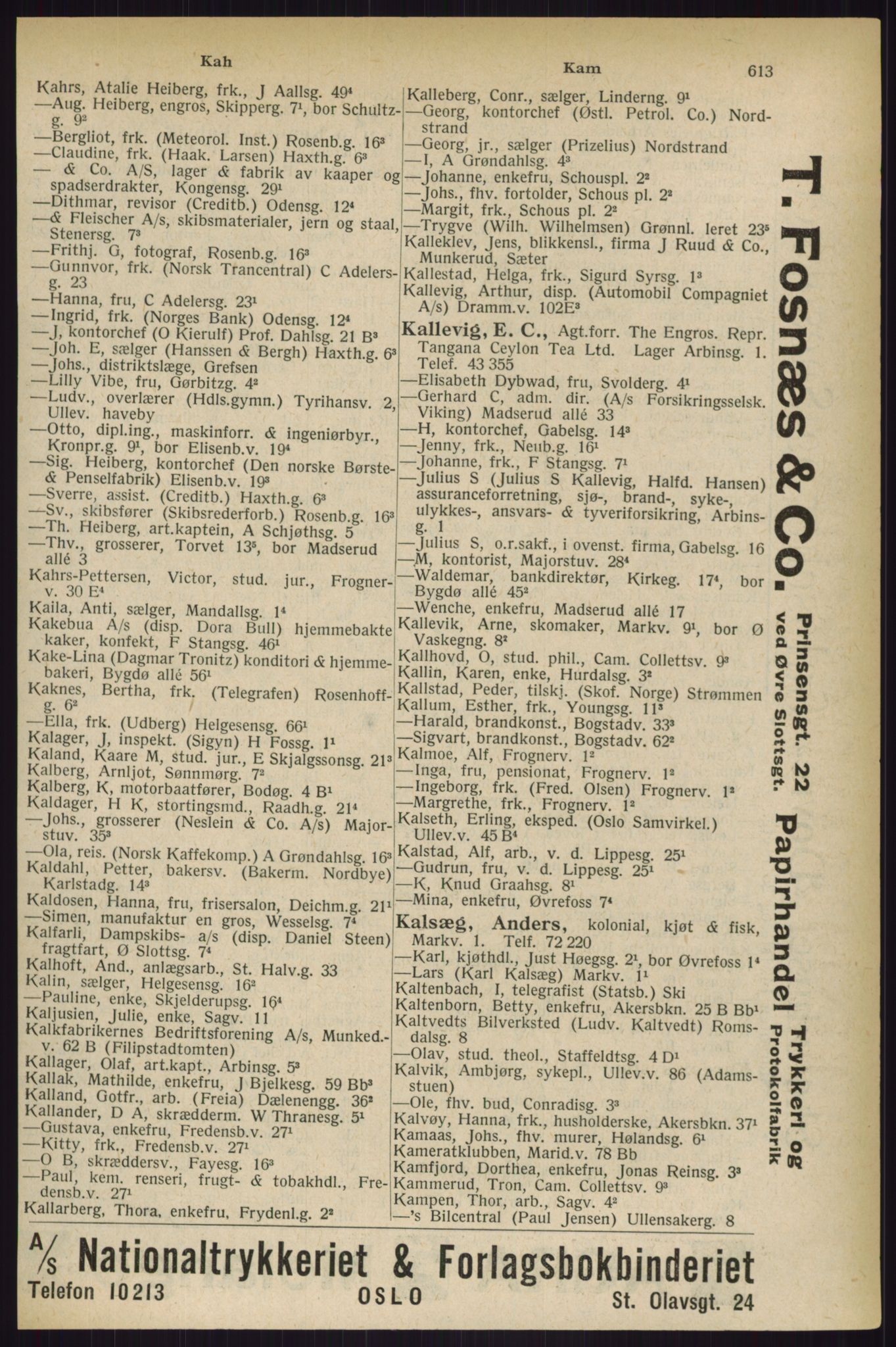 Kristiania/Oslo adressebok, PUBL/-, 1927, p. 613