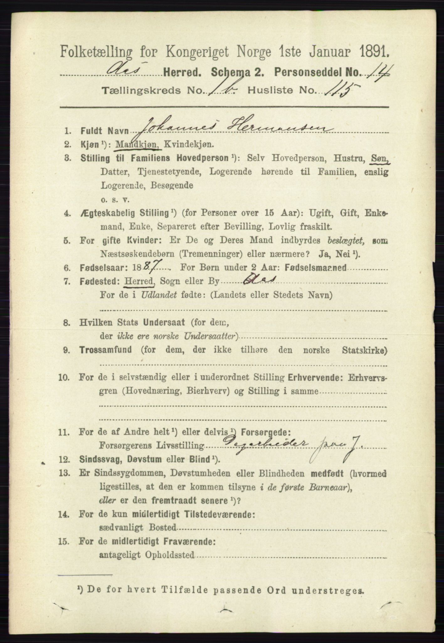 RA, 1891 census for 0214 Ås, 1891, p. 1493