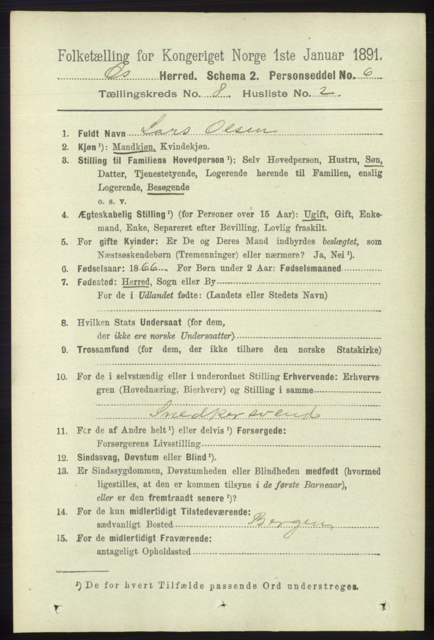 RA, 1891 census for 1243 Os, 1891, p. 1846