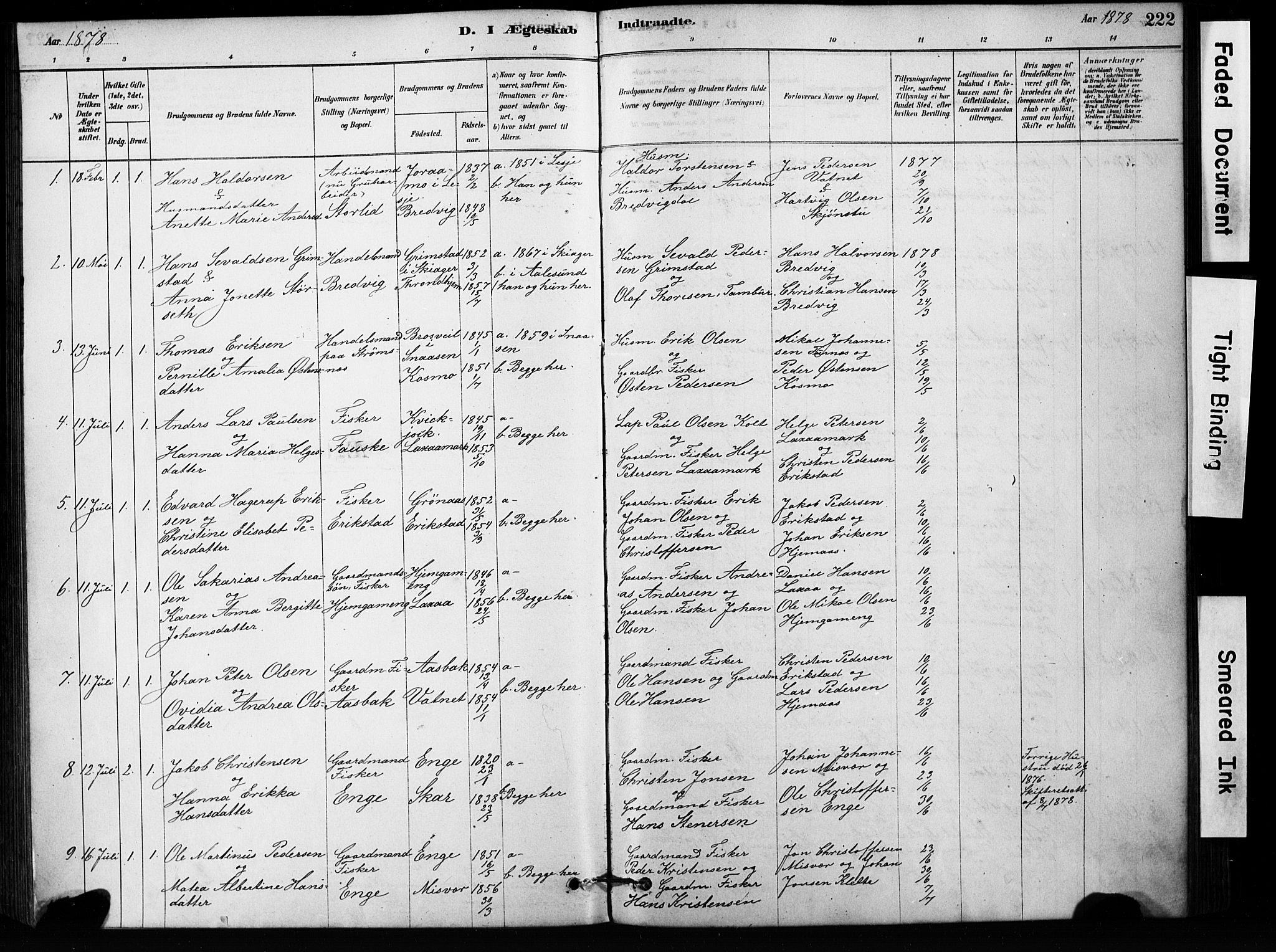 Ministerialprotokoller, klokkerbøker og fødselsregistre - Nordland, AV/SAT-A-1459/852/L0754: Parish register (copy) no. 852C05, 1878-1894, p. 222