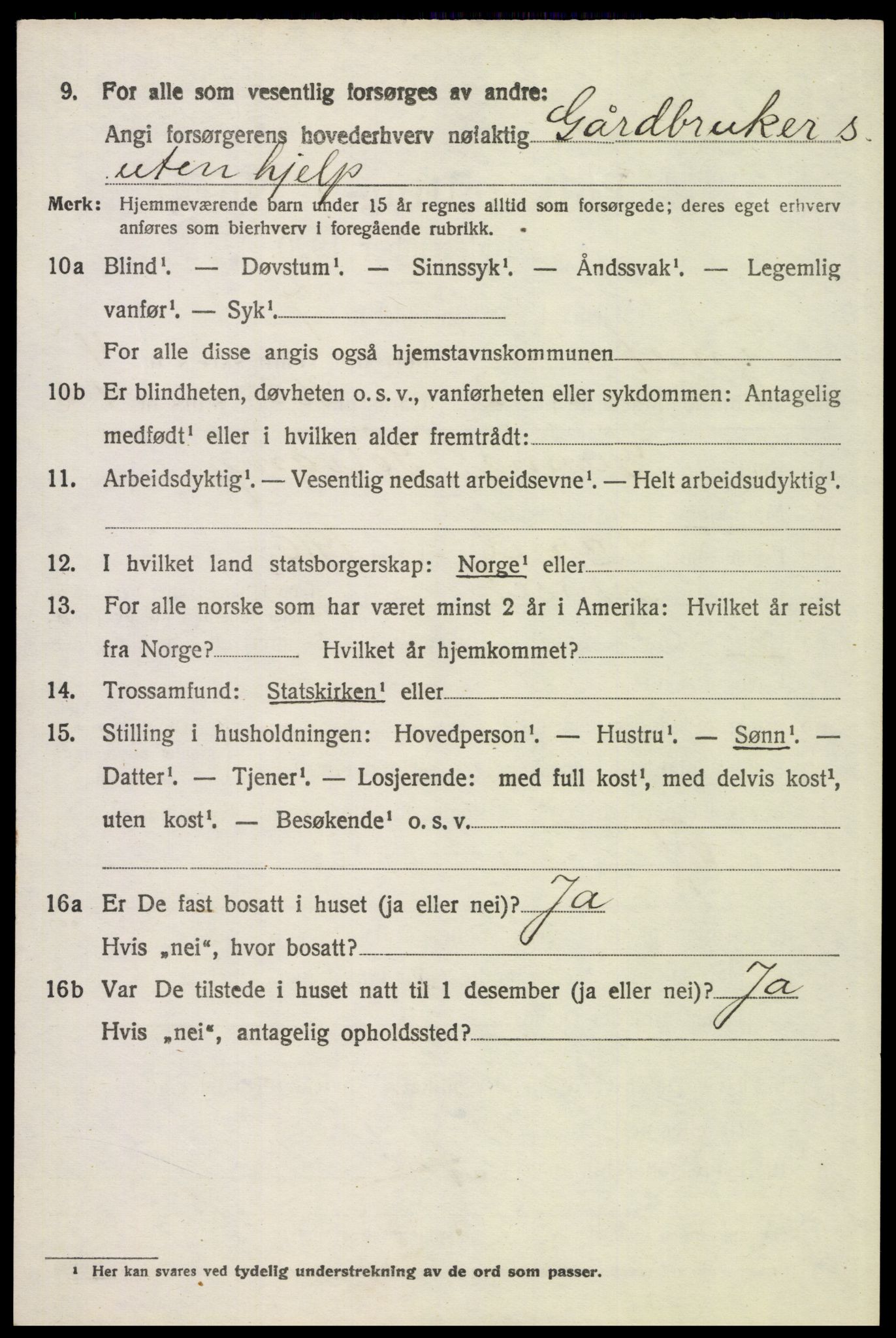 SAH, 1920 census for Tynset, 1920, p. 3199