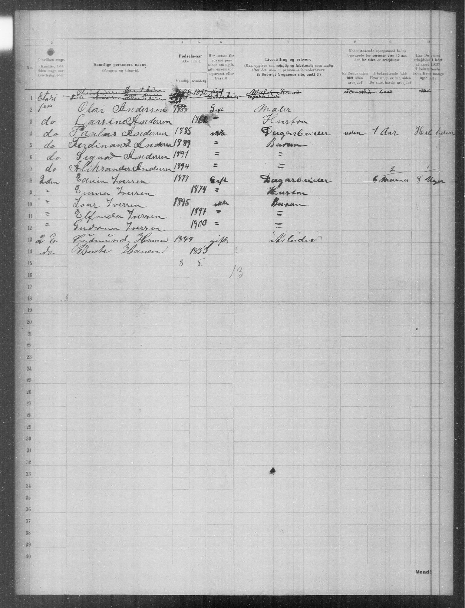 OBA, Municipal Census 1903 for Kristiania, 1903, p. 3603