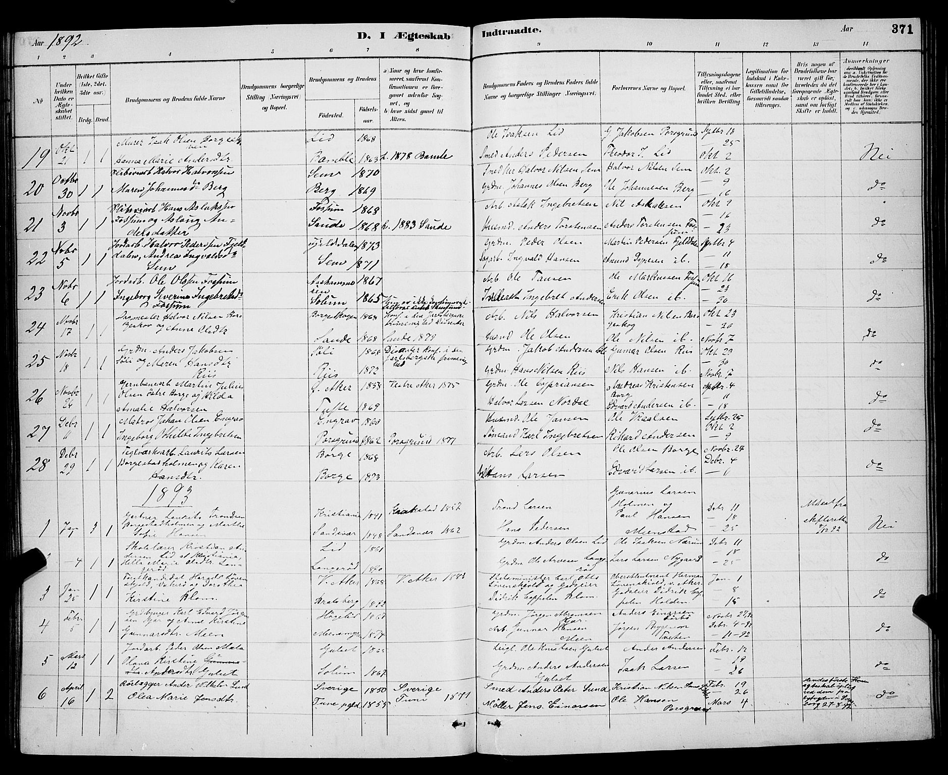 Gjerpen kirkebøker, SAKO/A-265/G/Ga/L0002: Parish register (copy) no. I 2, 1883-1900, p. 371