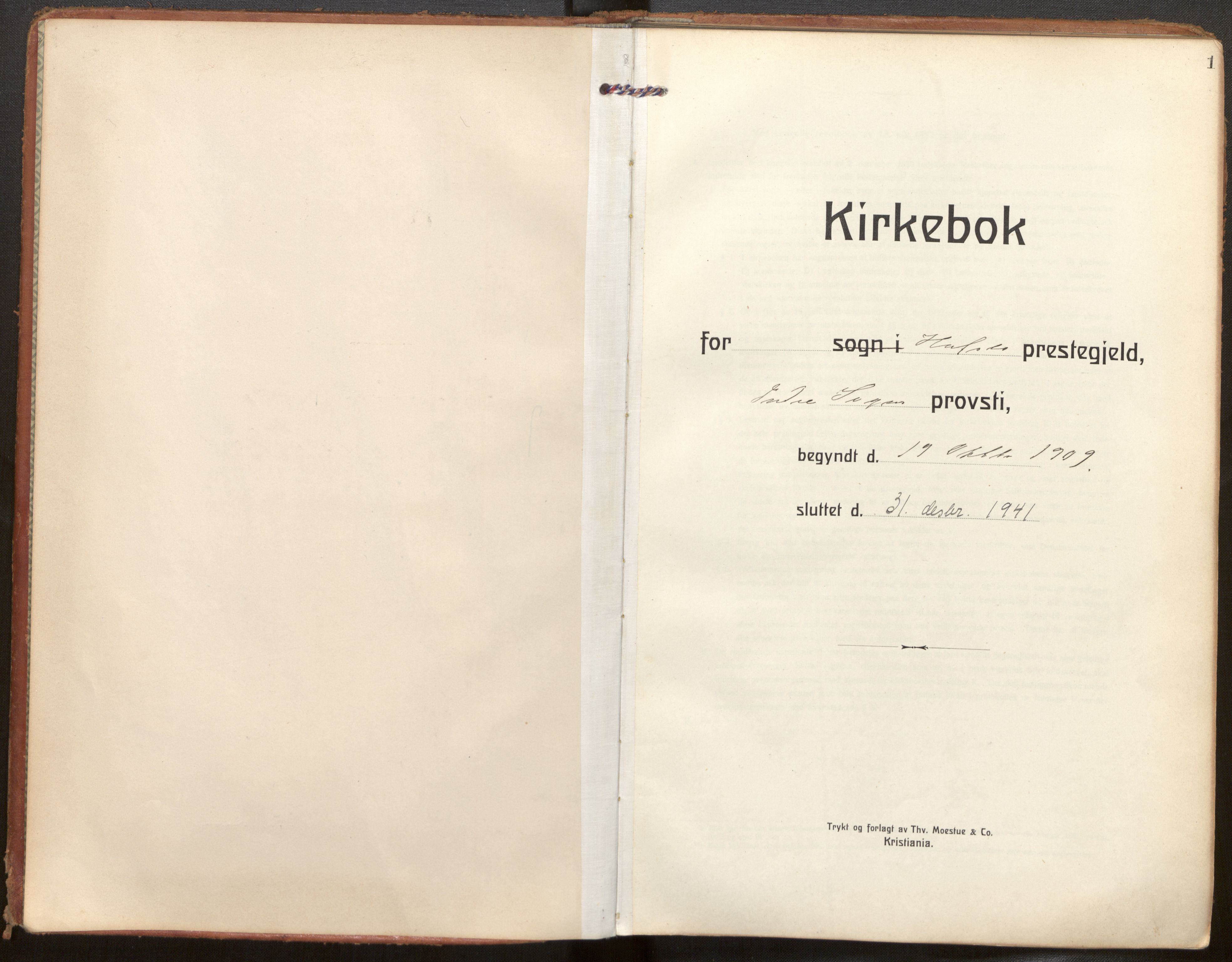 Hafslo sokneprestembete, SAB/A-80301/H/Haa/Haaf/L0004: Diary records no. F 4, 1909-1941, p. 1