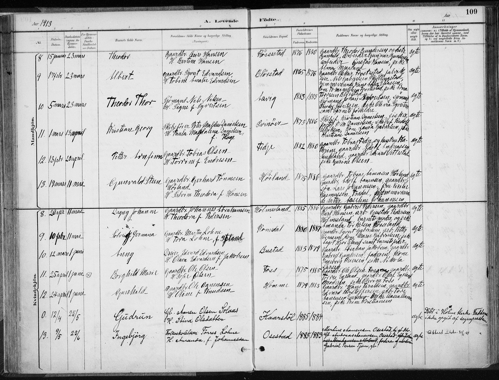 Sør-Audnedal sokneprestkontor, AV/SAK-1111-0039/F/Fa/Fab/L0010: Parish register (official) no. A 10, 1892-1913, p. 109