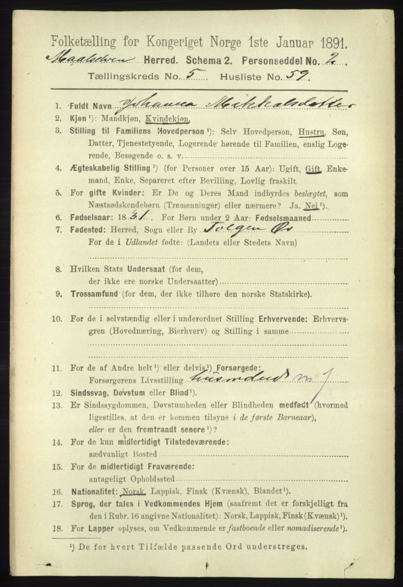 RA, 1891 census for 1924 Målselv, 1891, p. 2006