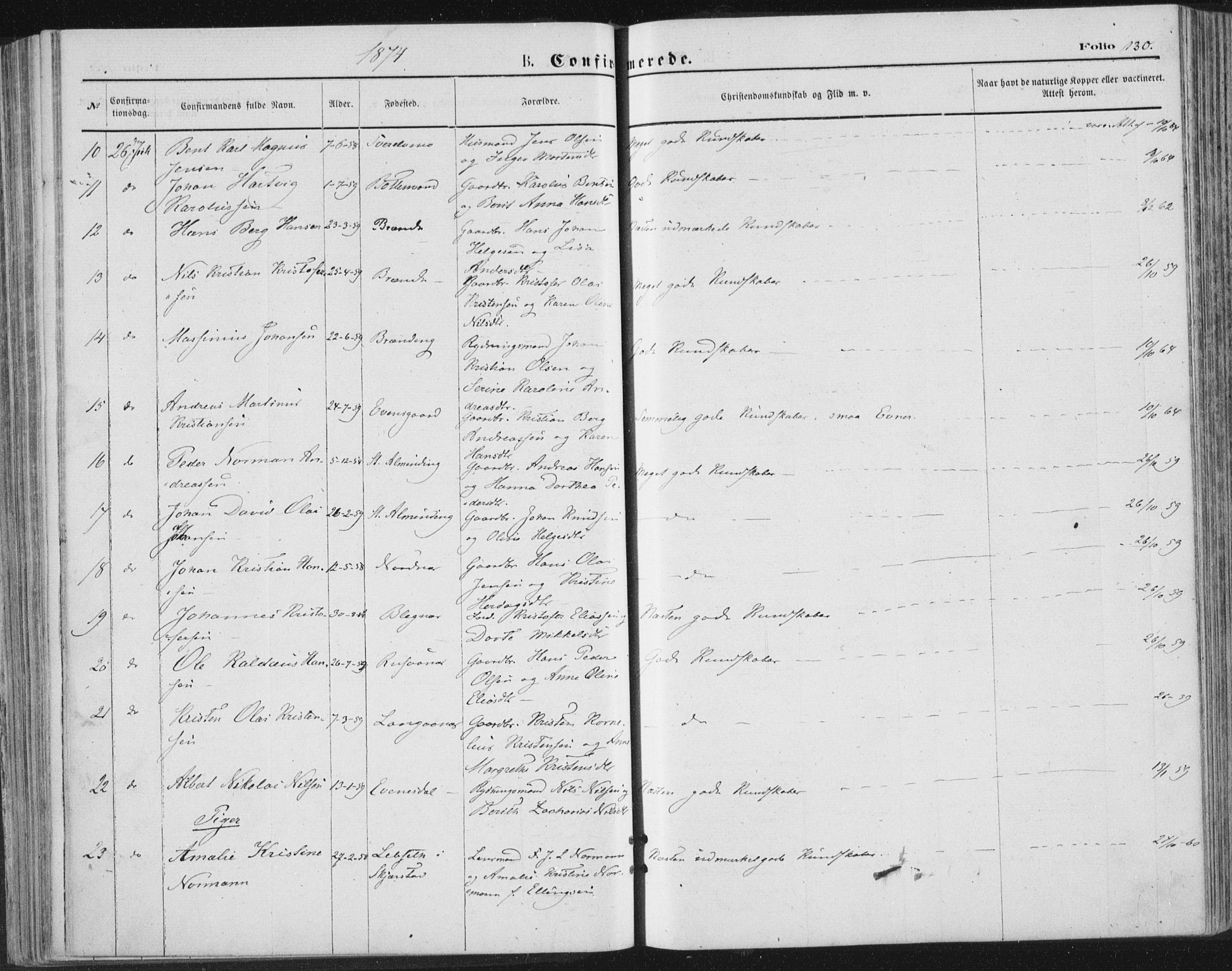 Ministerialprotokoller, klokkerbøker og fødselsregistre - Nordland, SAT/A-1459/847/L0668: Parish register (official) no. 847A08, 1872-1886, p. 130