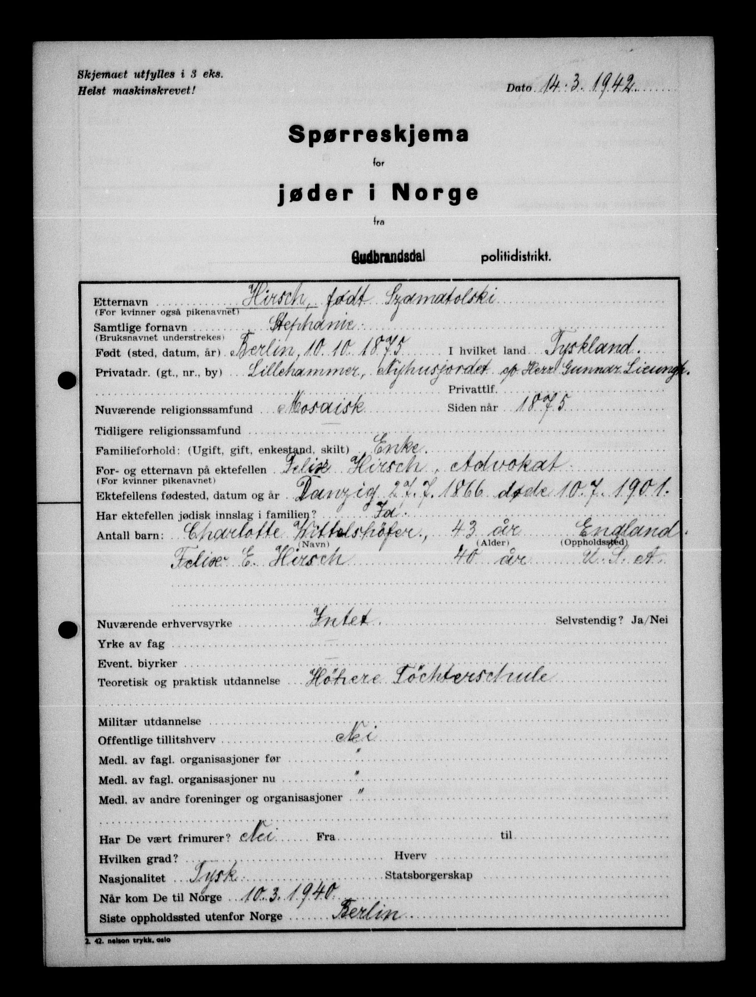 Statspolitiet - Hovedkontoret / Osloavdelingen, AV/RA-S-1329/G/Ga/L0012: Spørreskjema for jøder i Norge. 1: Aker 114- 207 (Levinson-Wozak) og 656 (Salomon). 2: Arendal-Hordaland. 3: Horten-Romerike.  , 1942, p. 501