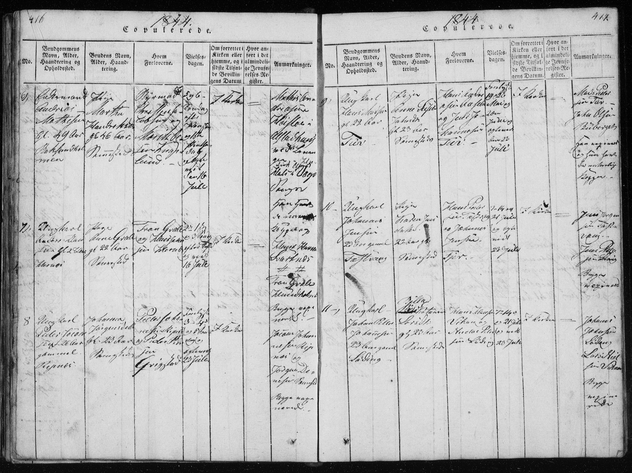 Ministerialprotokoller, klokkerbøker og fødselsregistre - Nordland, SAT/A-1459/801/L0027: Parish register (copy) no. 801C02, 1835-1845, p. 416-417