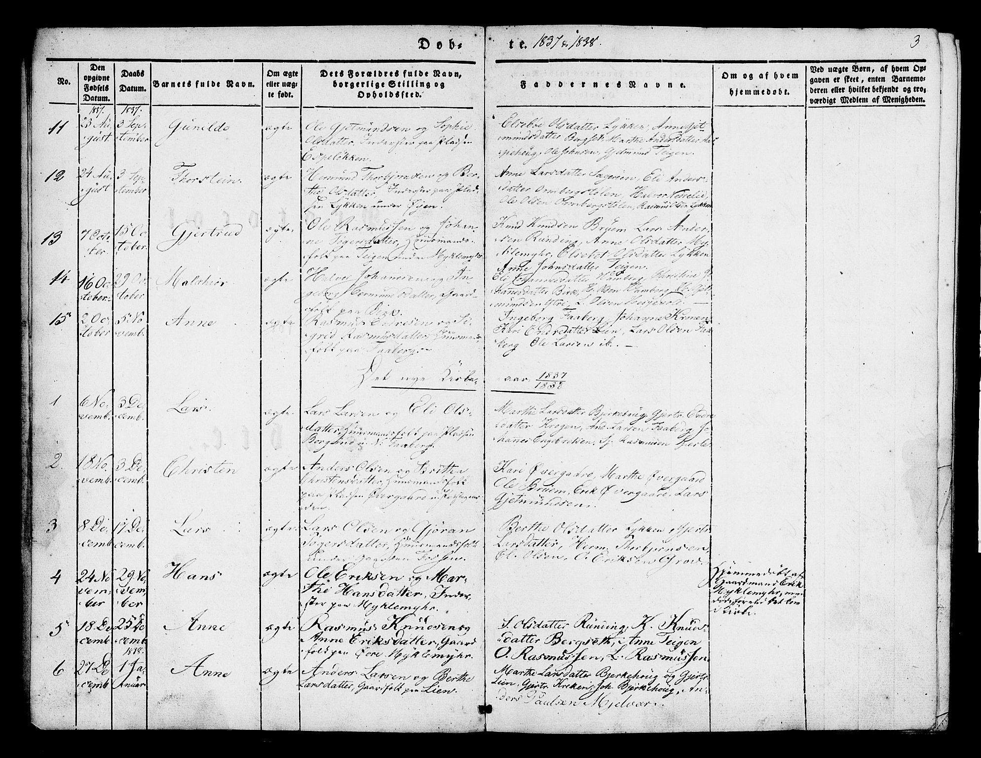 Jostedal sokneprestembete, AV/SAB-A-80601/H/Haa/Haaa/L0004: Parish register (official) no. A 4, 1837-1848, p. 3