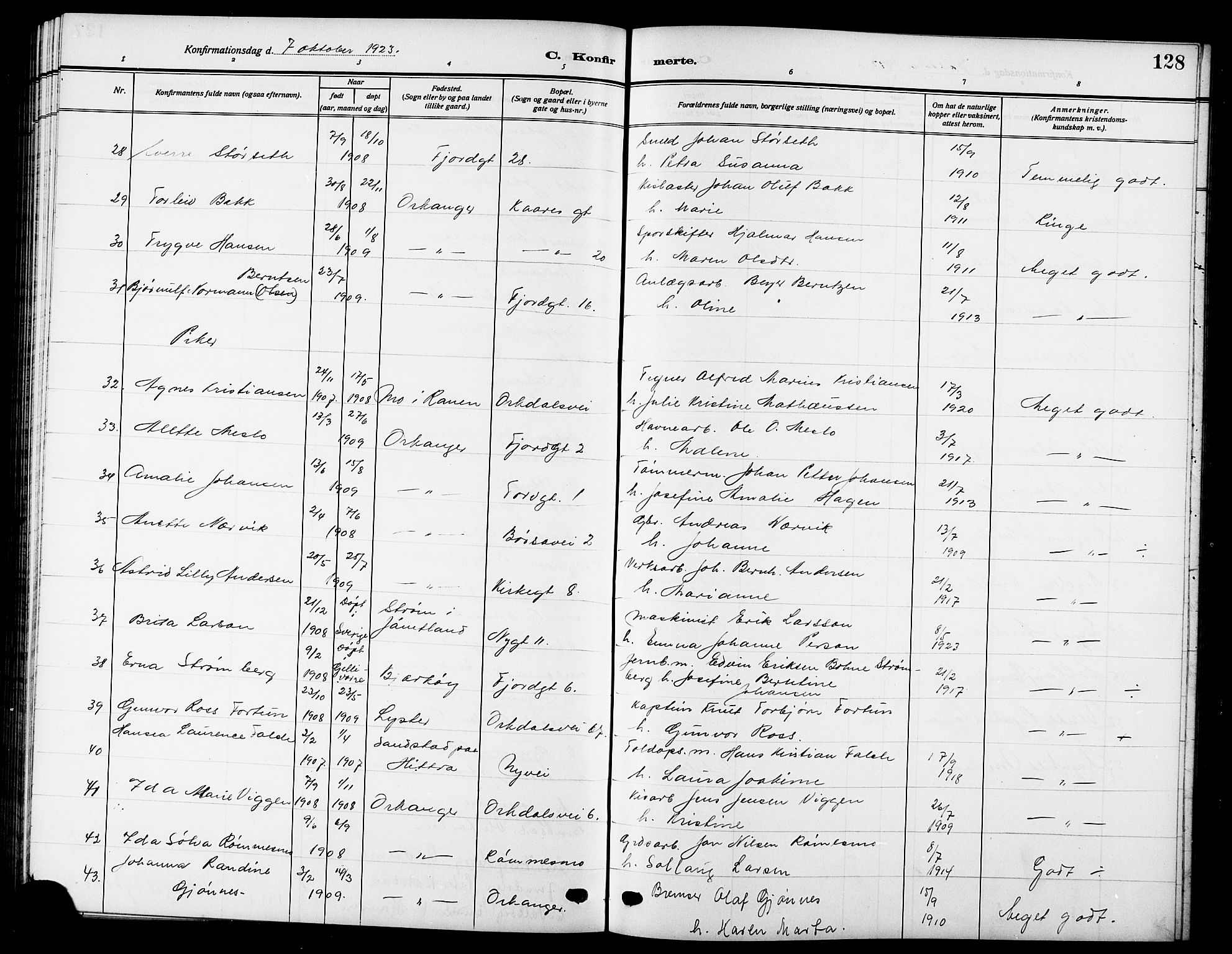 Ministerialprotokoller, klokkerbøker og fødselsregistre - Sør-Trøndelag, AV/SAT-A-1456/669/L0831: Parish register (copy) no. 669C01, 1909-1924, p. 128