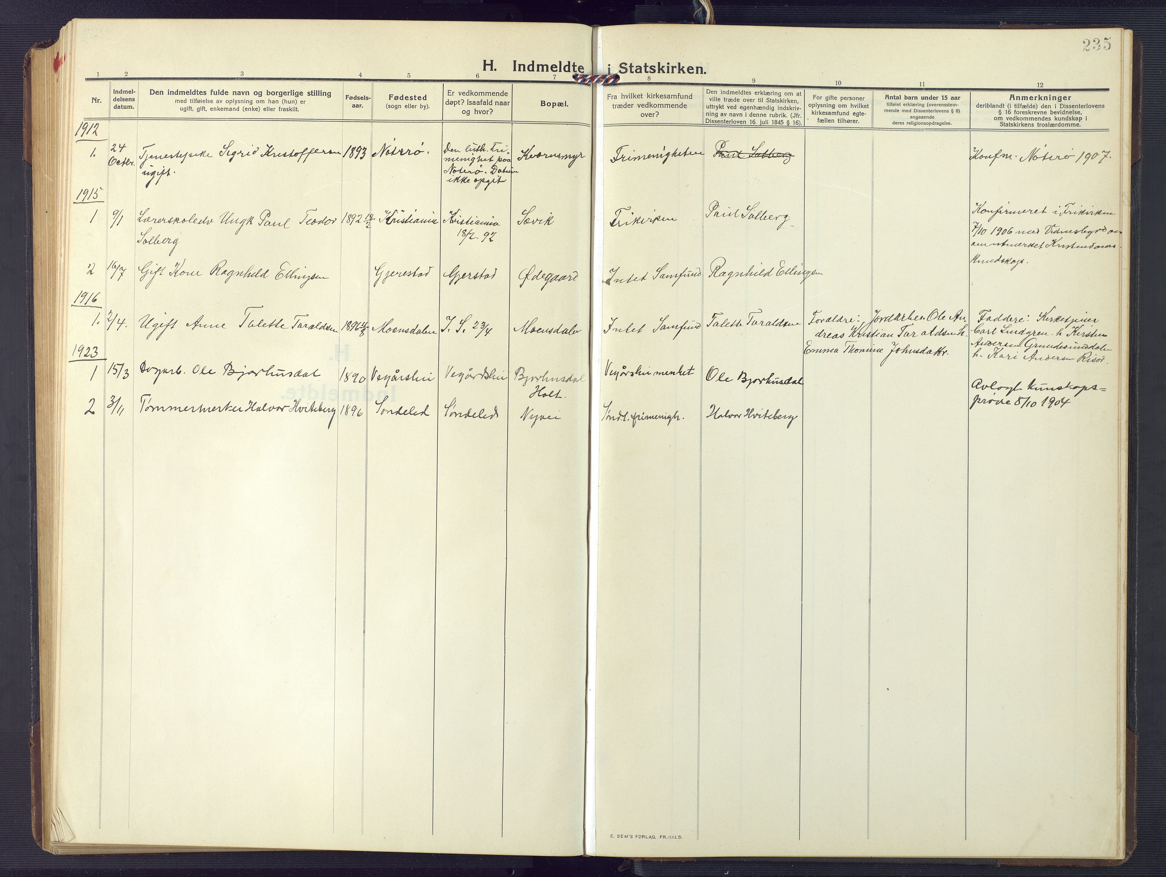 Søndeled sokneprestkontor, AV/SAK-1111-0038/F/Fb/L0006: Parish register (copy) no. B 7, 1912-1947, p. 235