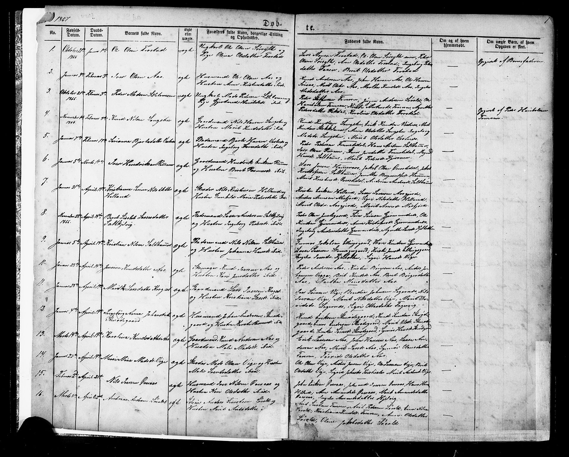 Ministerialprotokoller, klokkerbøker og fødselsregistre - Møre og Romsdal, SAT/A-1454/539/L0536: Parish register (copy) no. 539C02, 1867-1913, p. 1