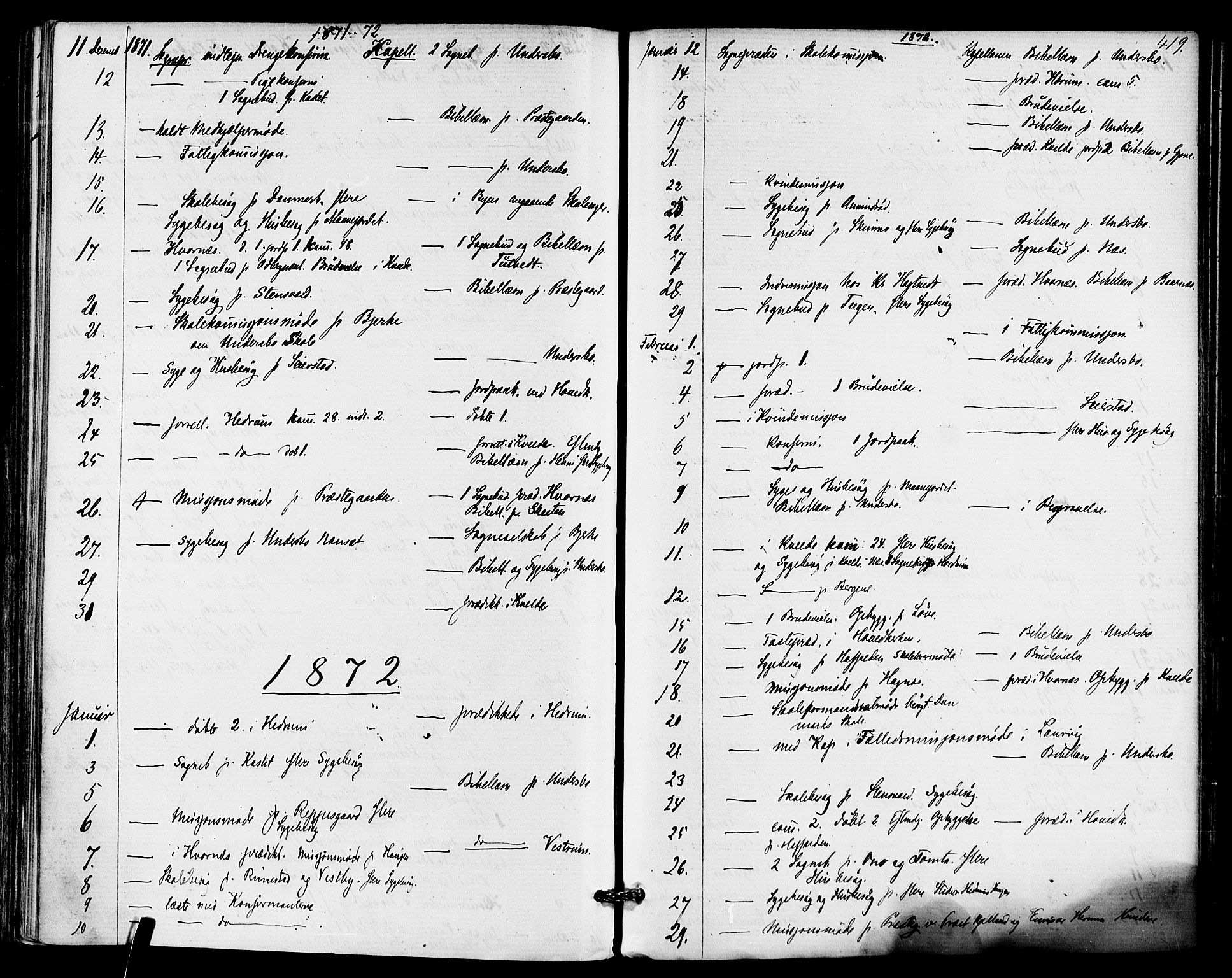 Hedrum kirkebøker, AV/SAKO-A-344/F/Fa/L0008: Parish register (official) no. I 8, 1869-1880, p. 419
