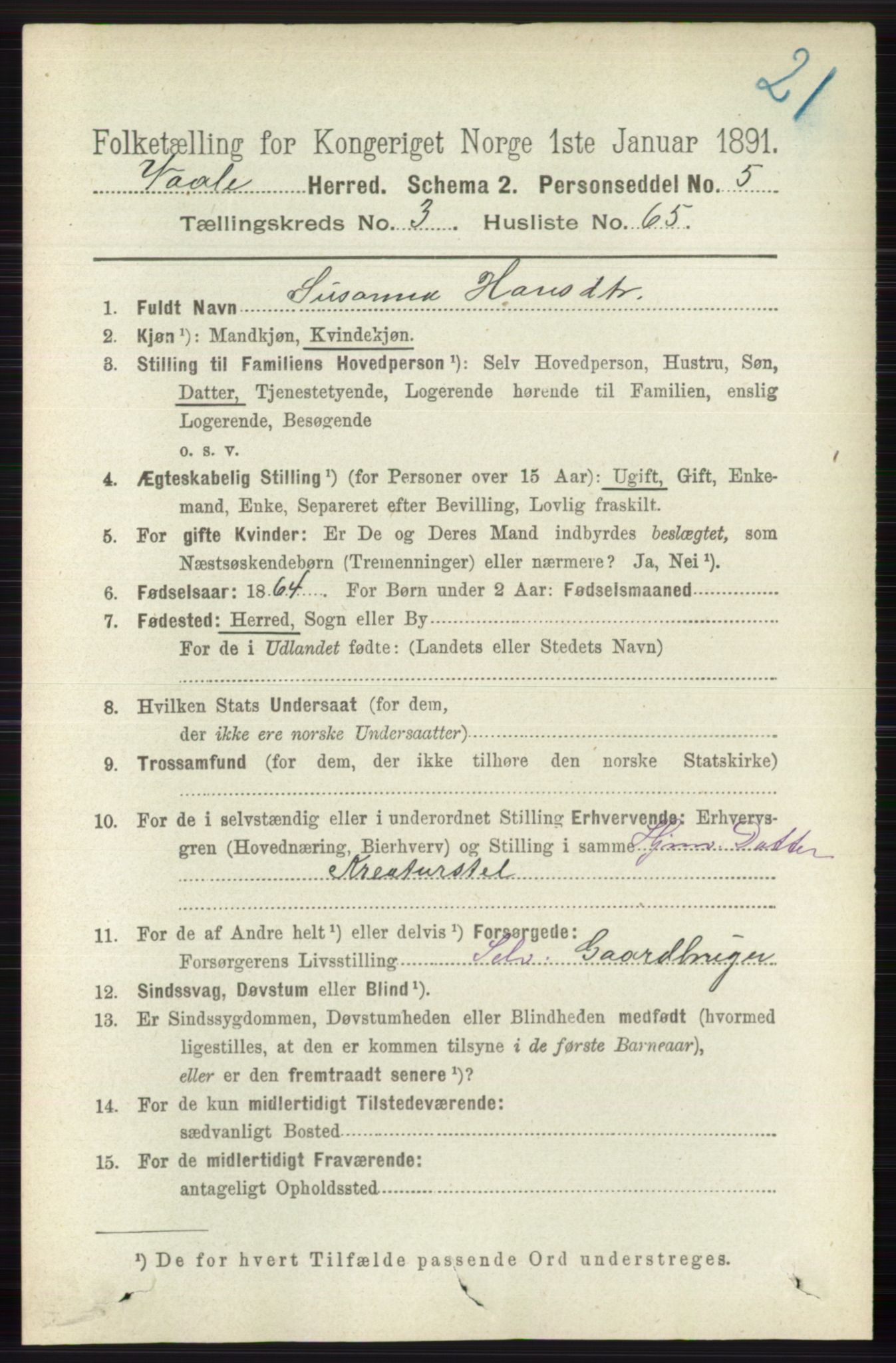 RA, 1891 census for 0716 Våle, 1891, p. 924