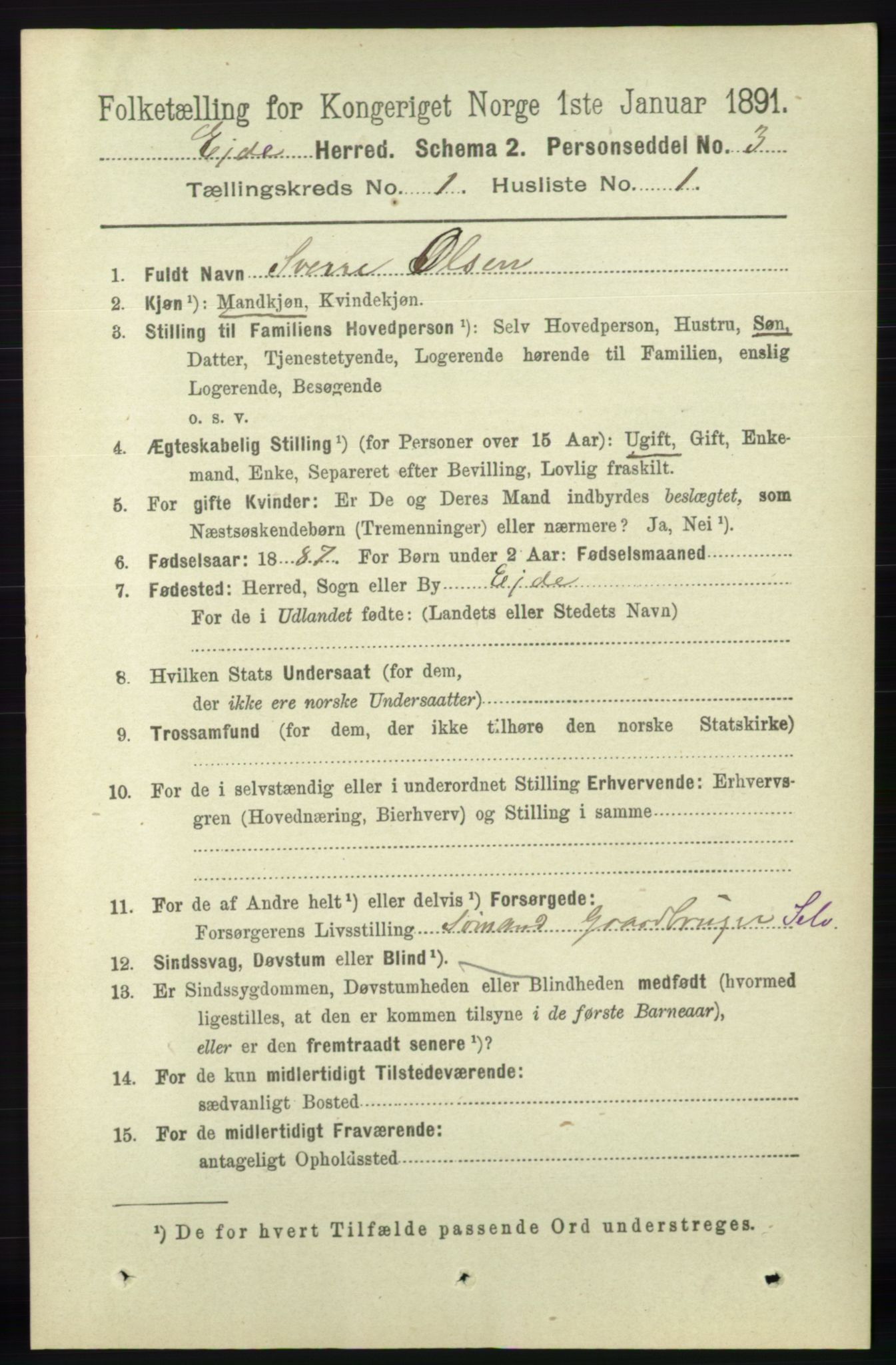 RA, 1891 census for 0925 Eide, 1891, p. 54