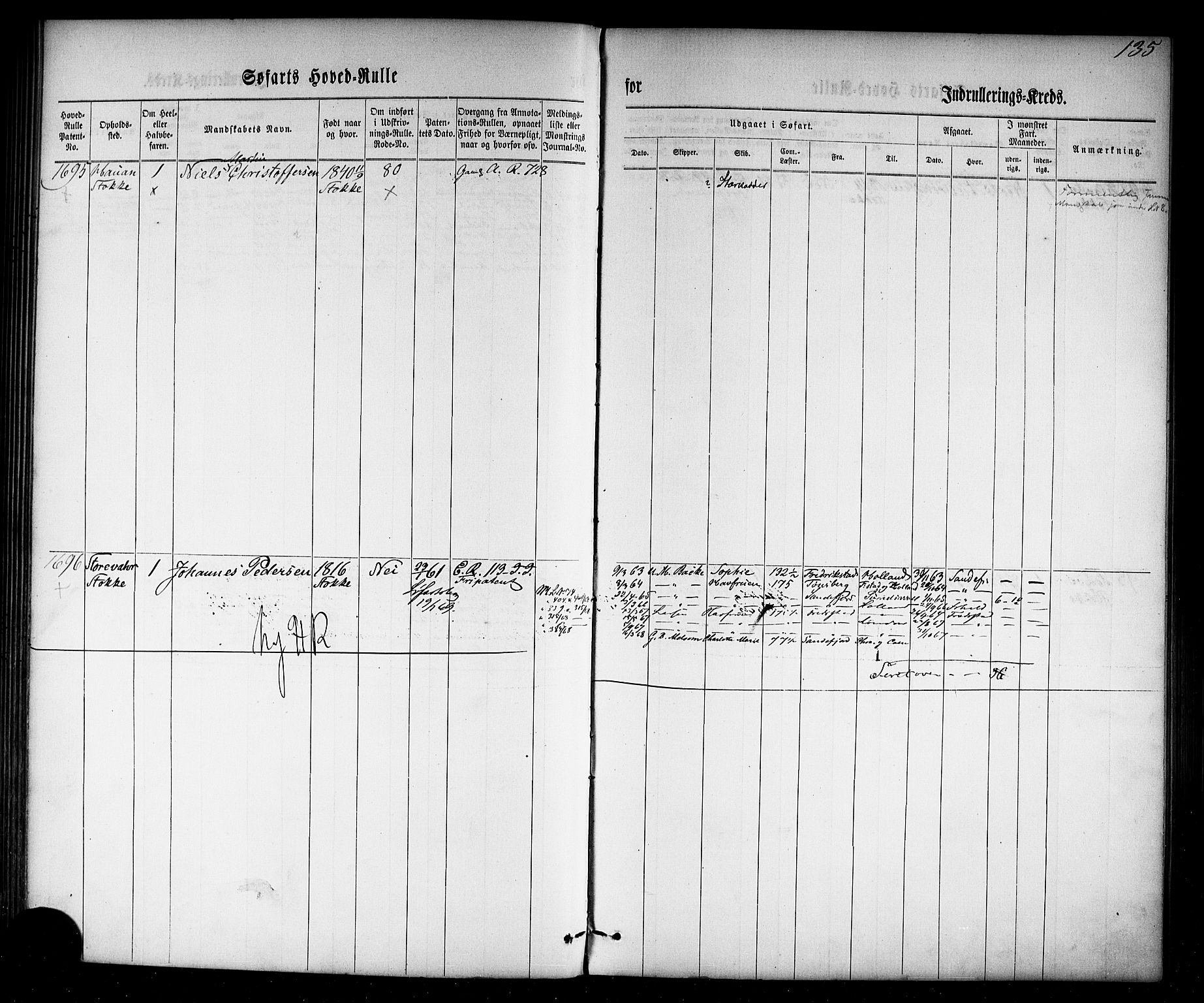 Tønsberg innrulleringskontor, SAKO/A-786/F/Fc/Fca/L0002: Hovedrulle Patent nr. 1429-2133, 1861-1868, p. 174