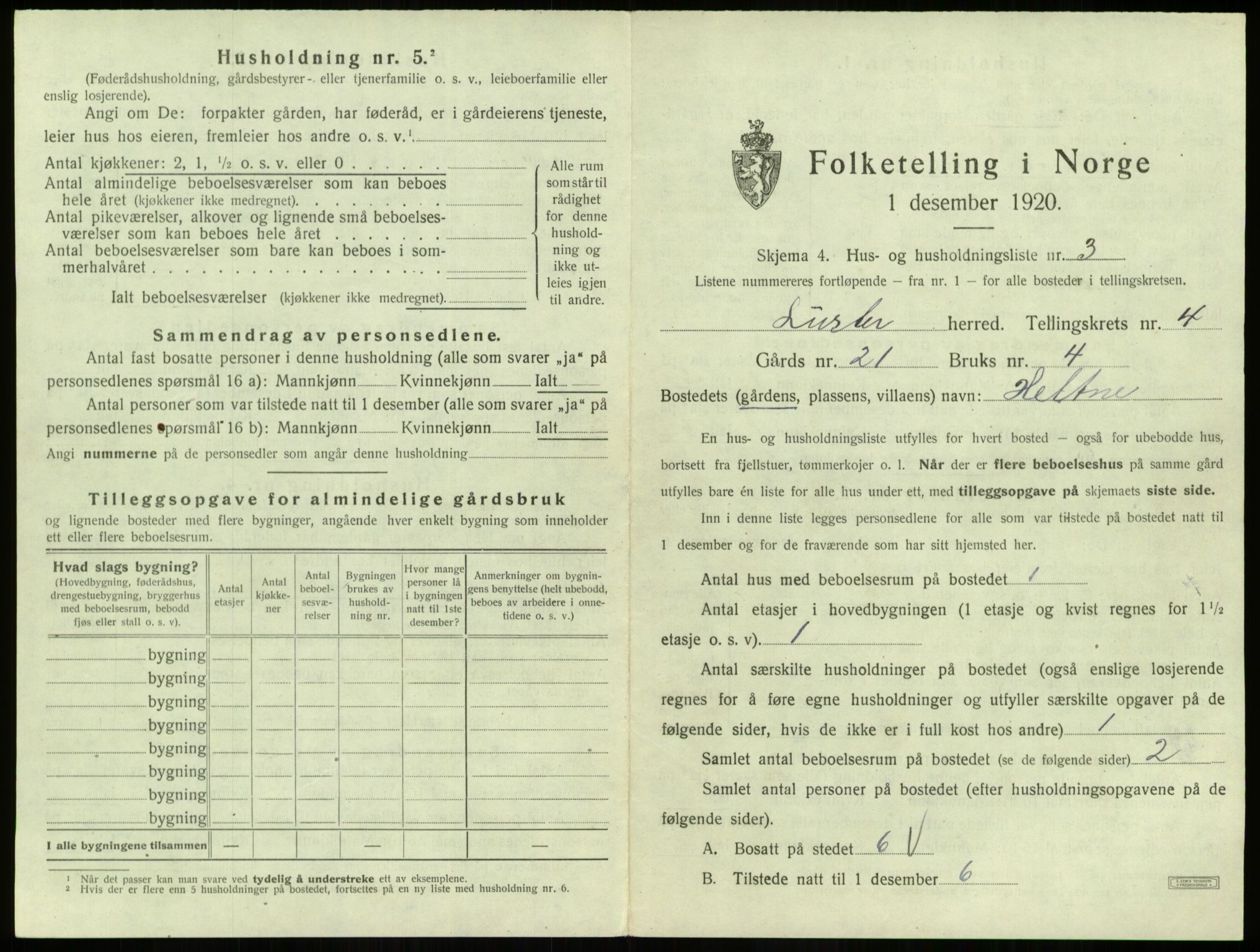 SAB, 1920 census for Luster, 1920, p. 433