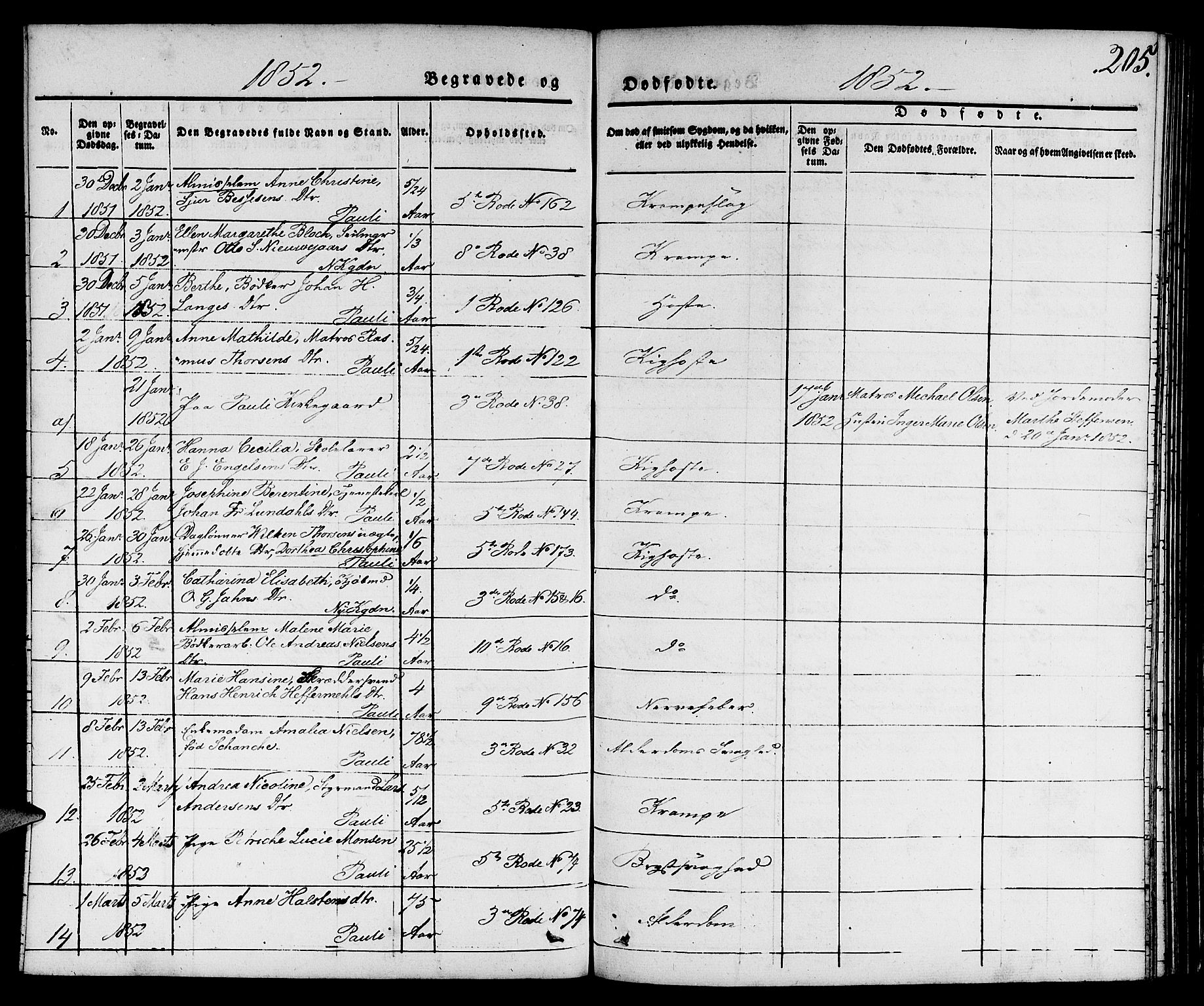 Nykirken Sokneprestembete, SAB/A-77101/H/Hab: Parish register (copy) no. E 1, 1840-1866, p. 205