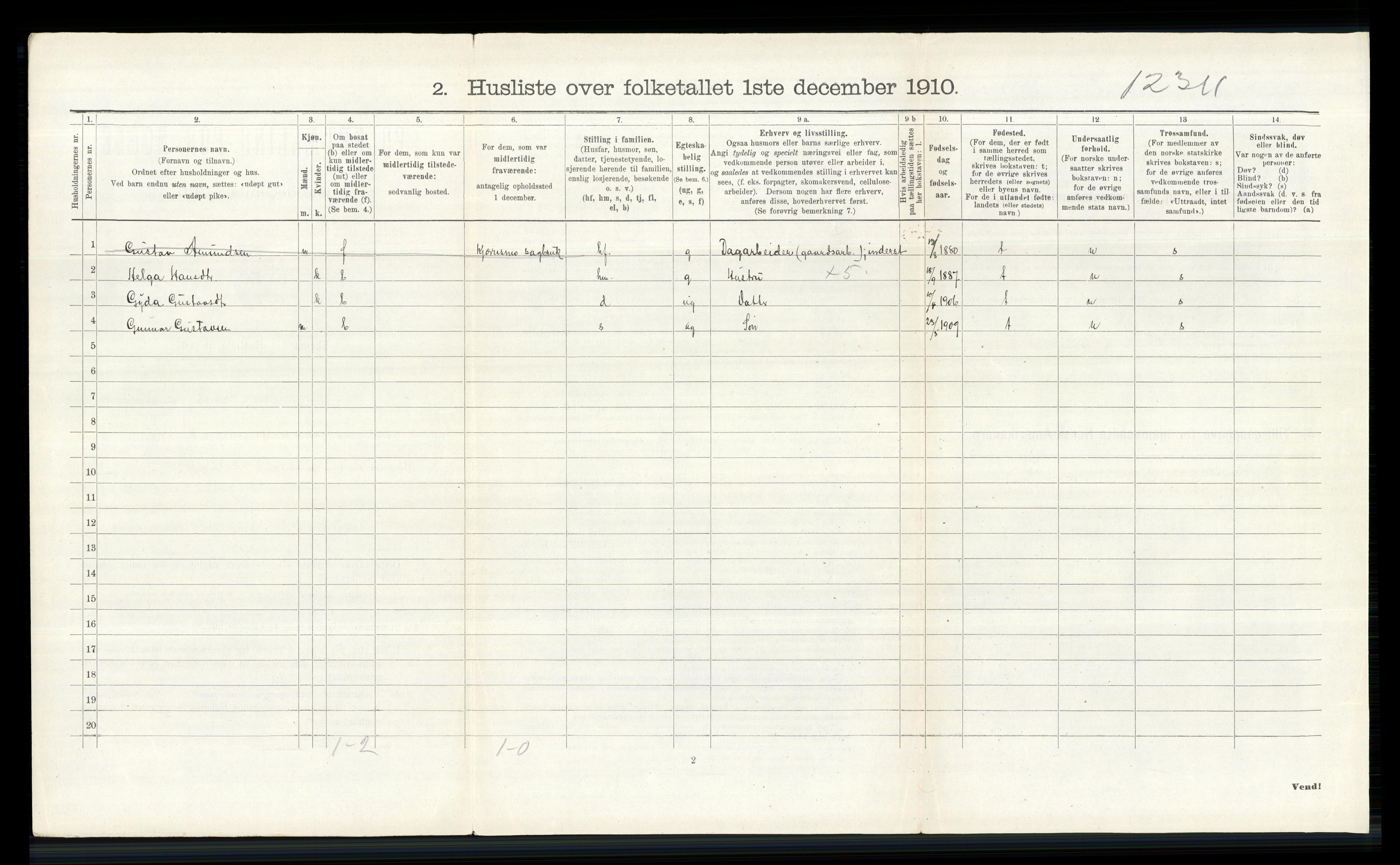 RA, 1910 census for Nes, 1910, p. 2785