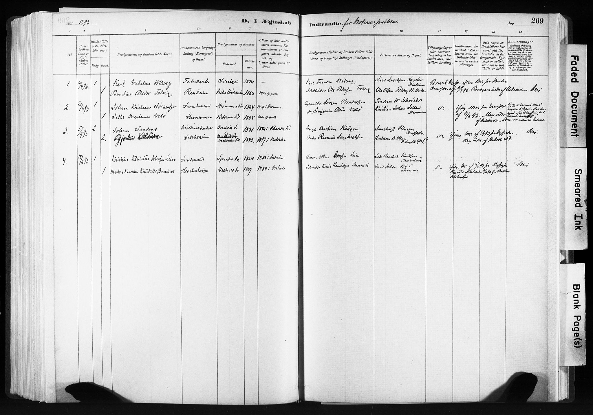 Ministerialprotokoller, klokkerbøker og fødselsregistre - Sør-Trøndelag, AV/SAT-A-1456/606/L0300: Parish register (official) no. 606A15, 1886-1893, p. 269