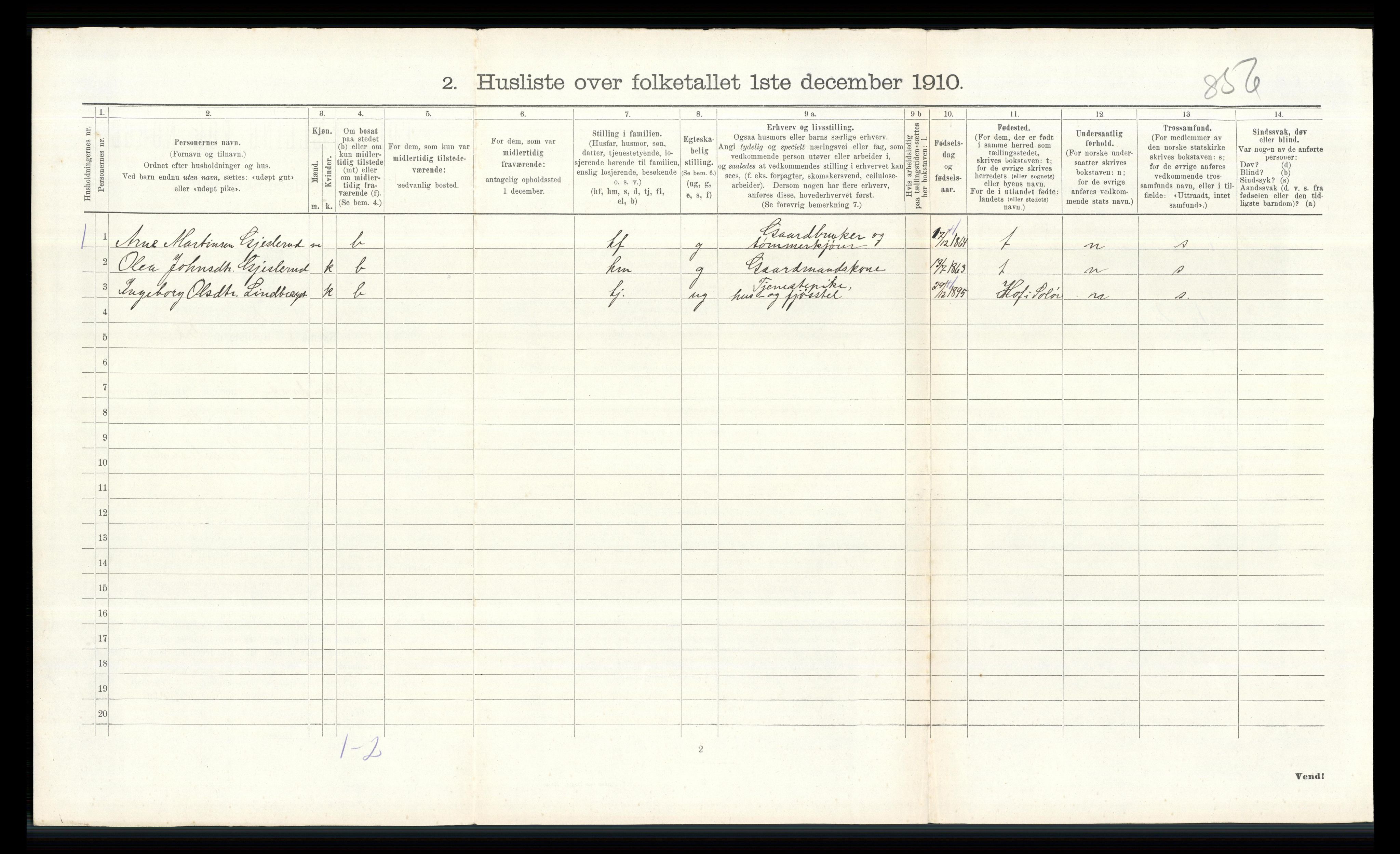 RA, 1910 census for Brandval, 1910, p. 354