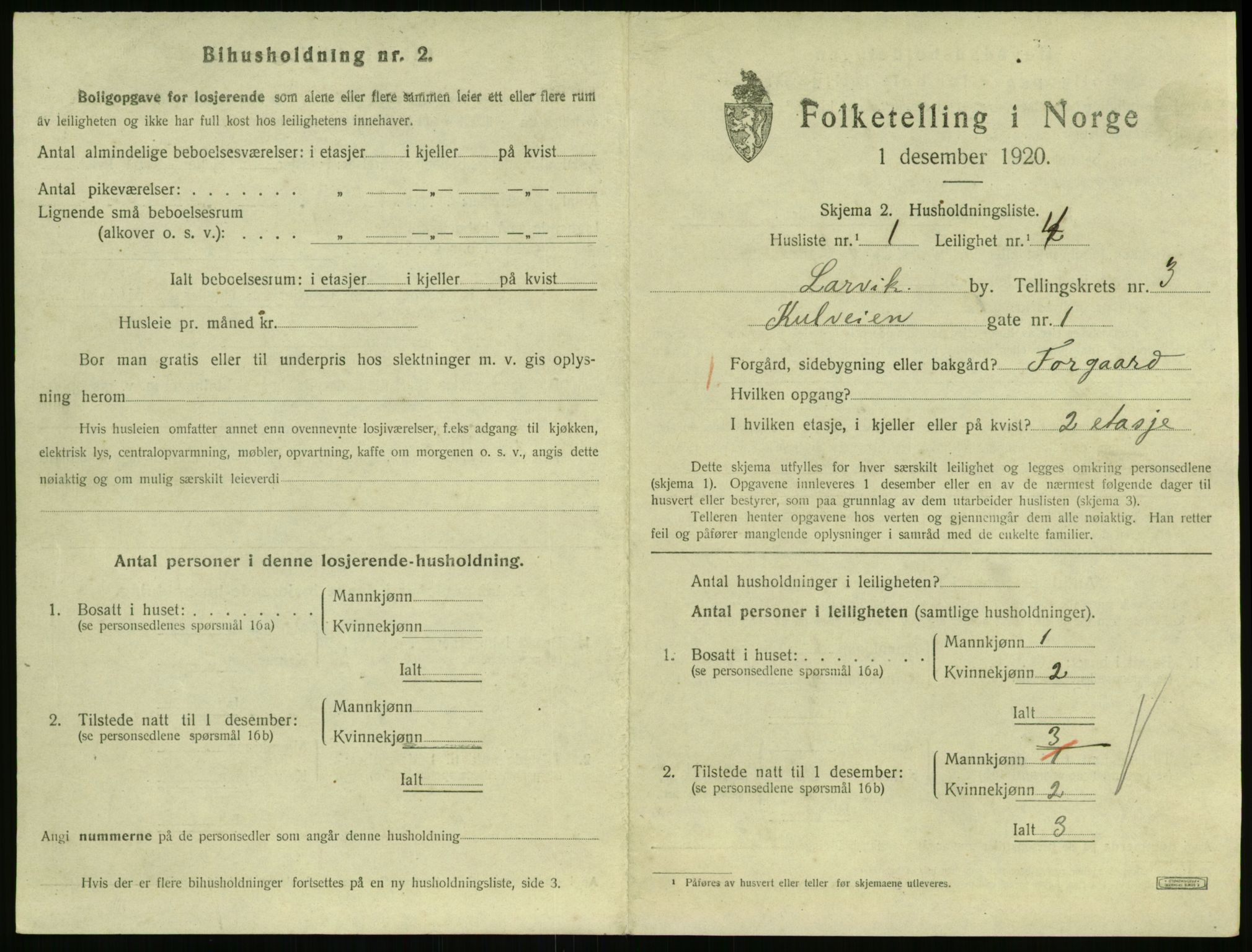 SAKO, 1920 census for Larvik, 1920, p. 3860