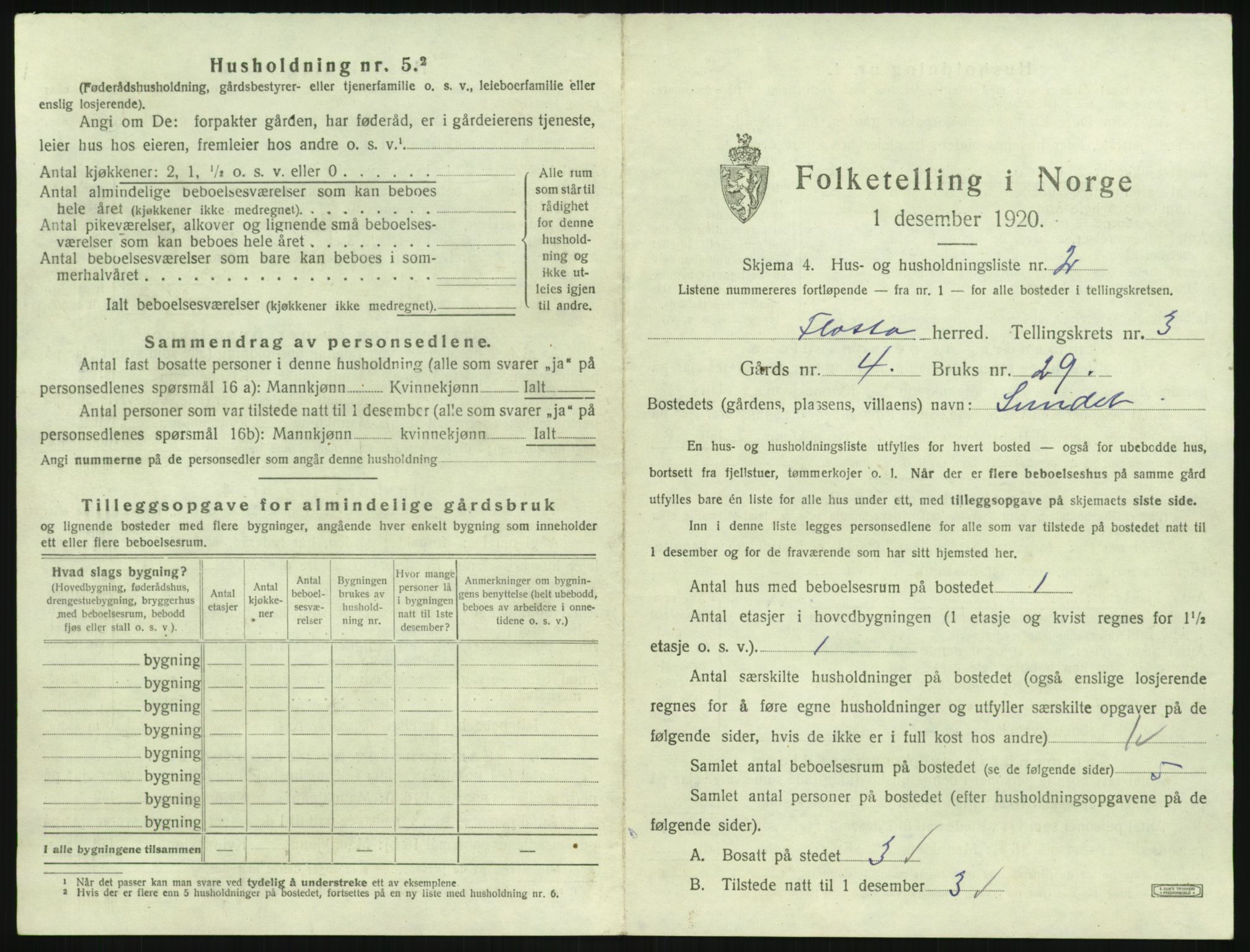 SAK, 1920 census for Flosta, 1920, p. 238