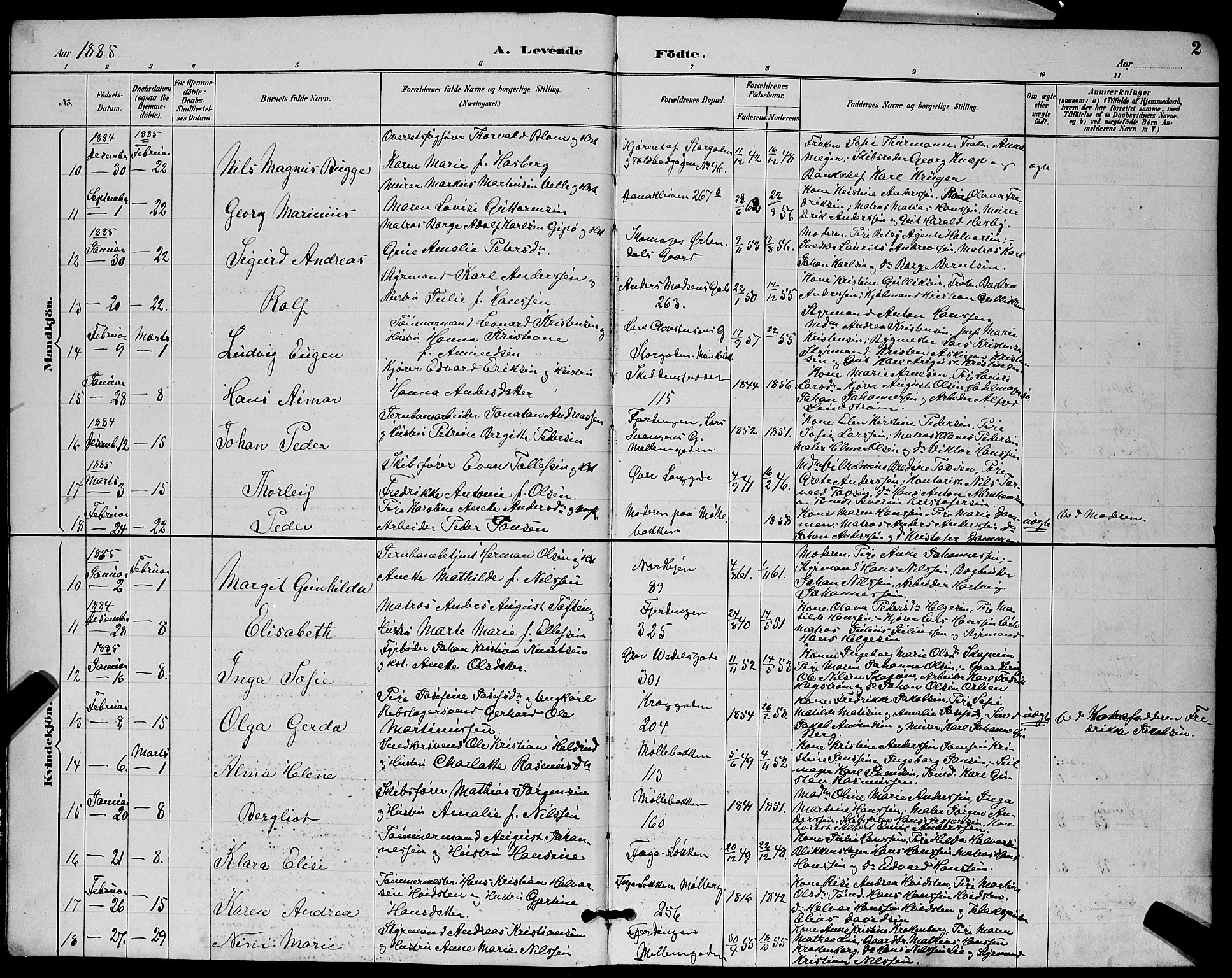 Tønsberg kirkebøker, AV/SAKO-A-330/G/Ga/L0006: Parish register (copy) no. 6, 1885-1895, p. 2