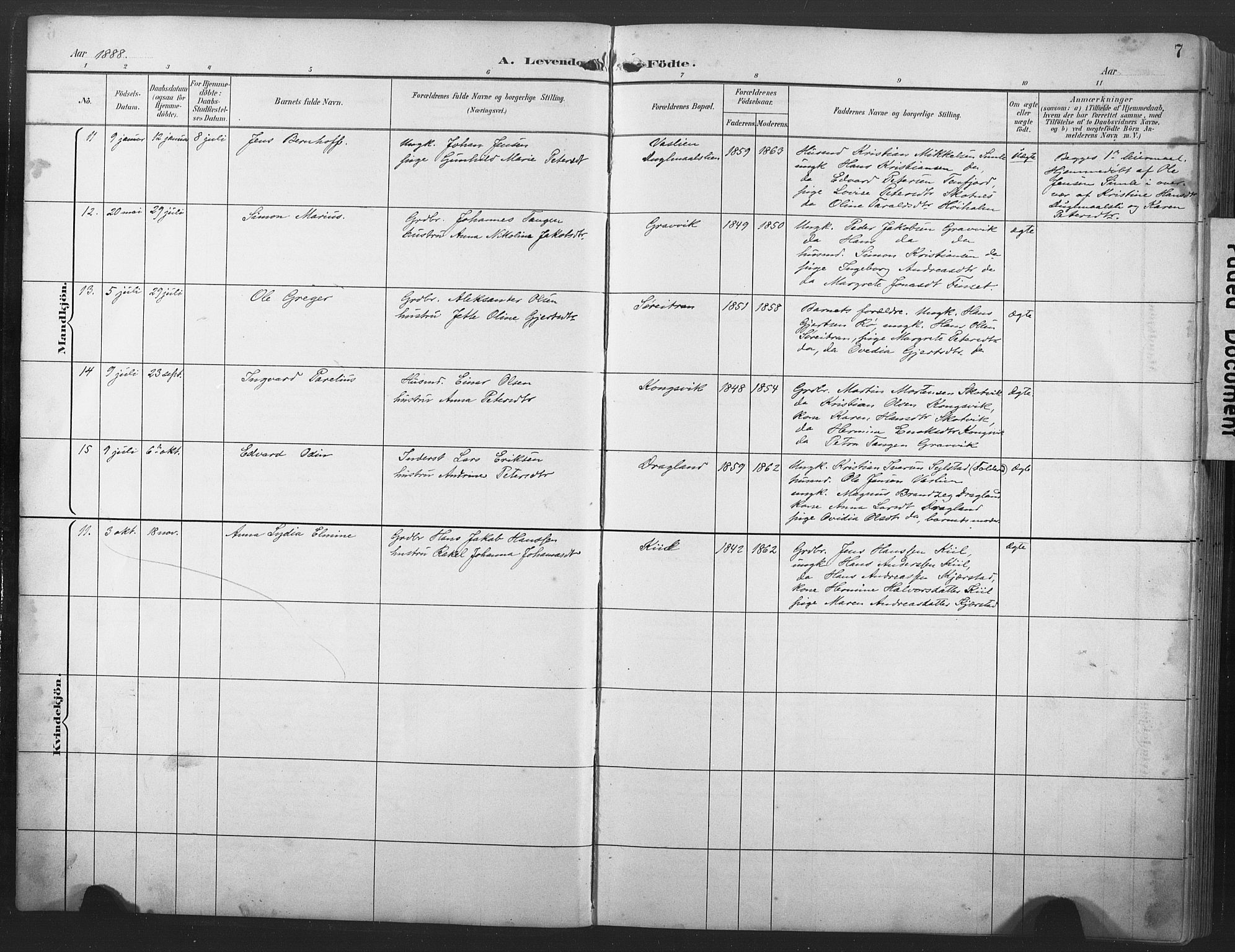 Ministerialprotokoller, klokkerbøker og fødselsregistre - Nord-Trøndelag, AV/SAT-A-1458/789/L0706: Parish register (copy) no. 789C01, 1888-1931, p. 7