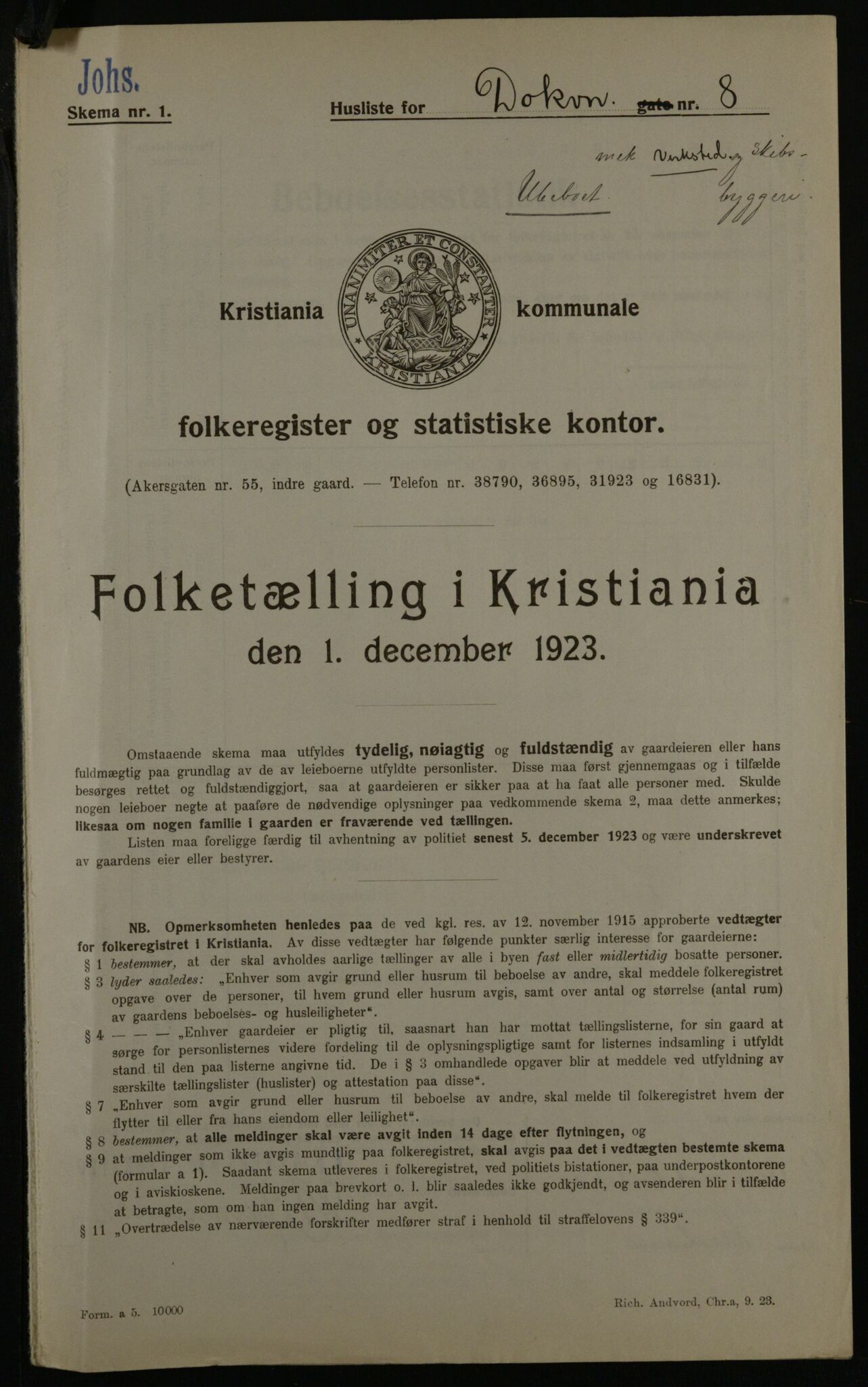 OBA, Municipal Census 1923 for Kristiania, 1923, p. 17627