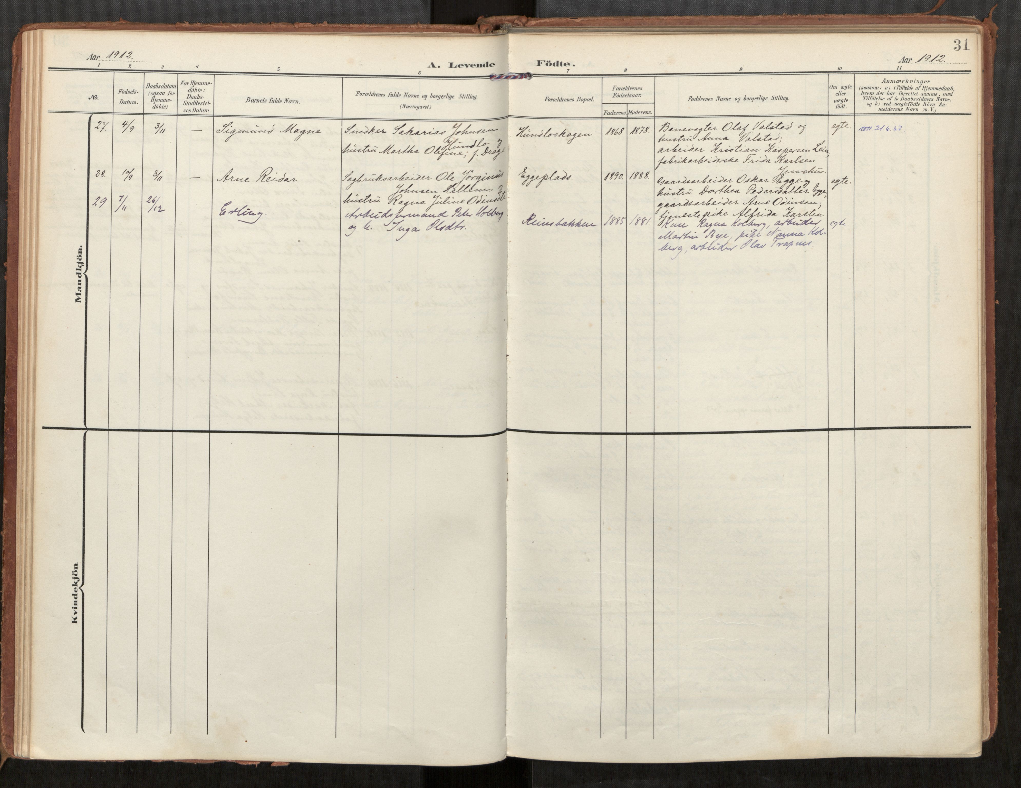 Steinkjer sokneprestkontor, SAT/A-1541/01/H/Ha/Haa/L0002: Parish register (official) no. 2, 1907-1917, p. 31