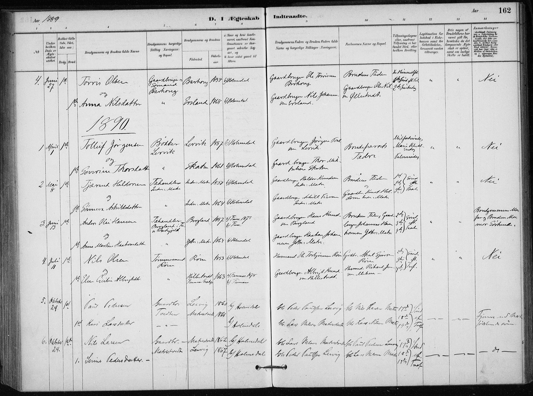 Skånevik sokneprestembete, SAB/A-77801/H/Haa: Parish register (official) no. C  1, 1879-1917, p. 162