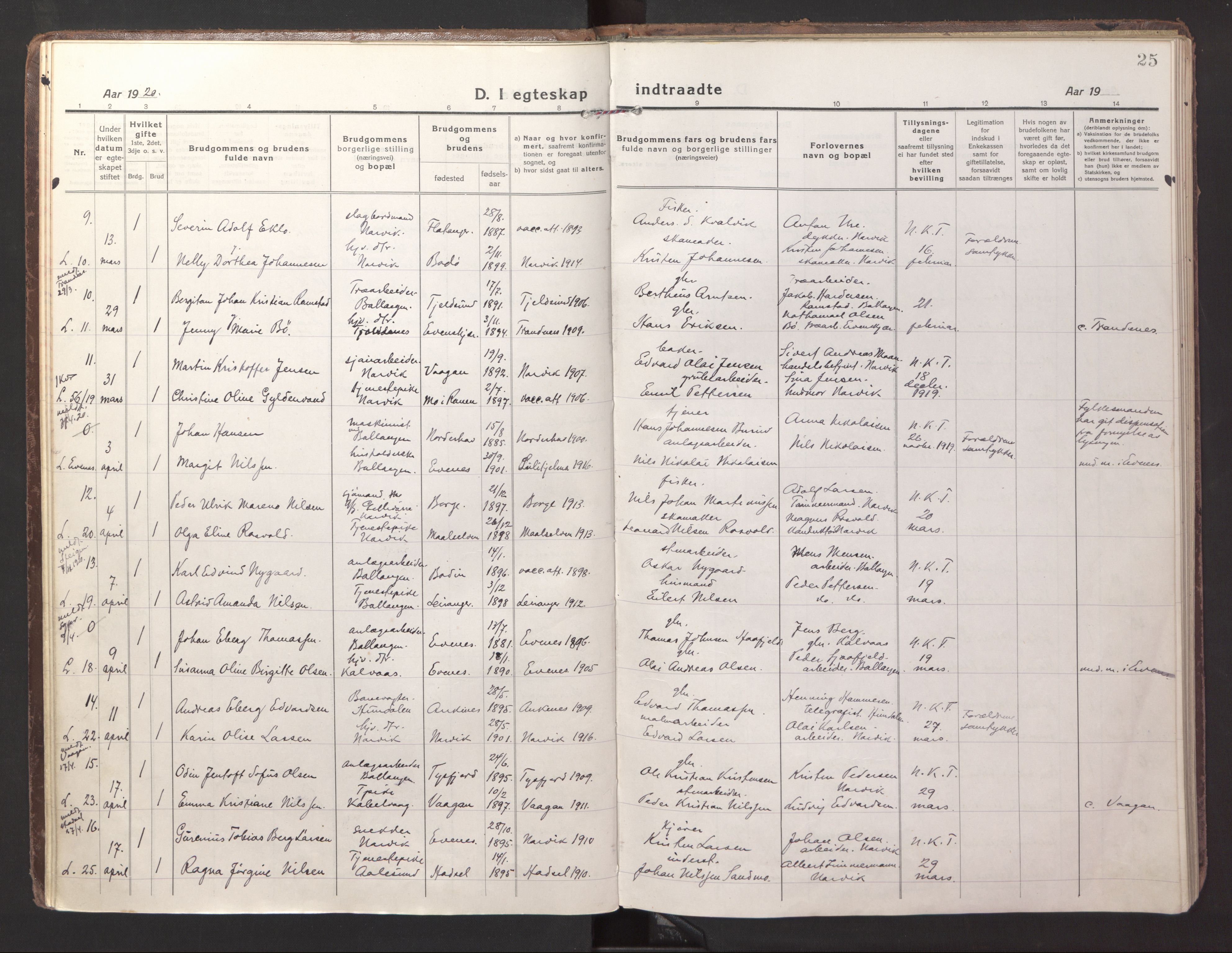 Ministerialprotokoller, klokkerbøker og fødselsregistre - Nordland, SAT/A-1459/871/L1002: Parish register (official) no. 871A18, 1917-1926, p. 25