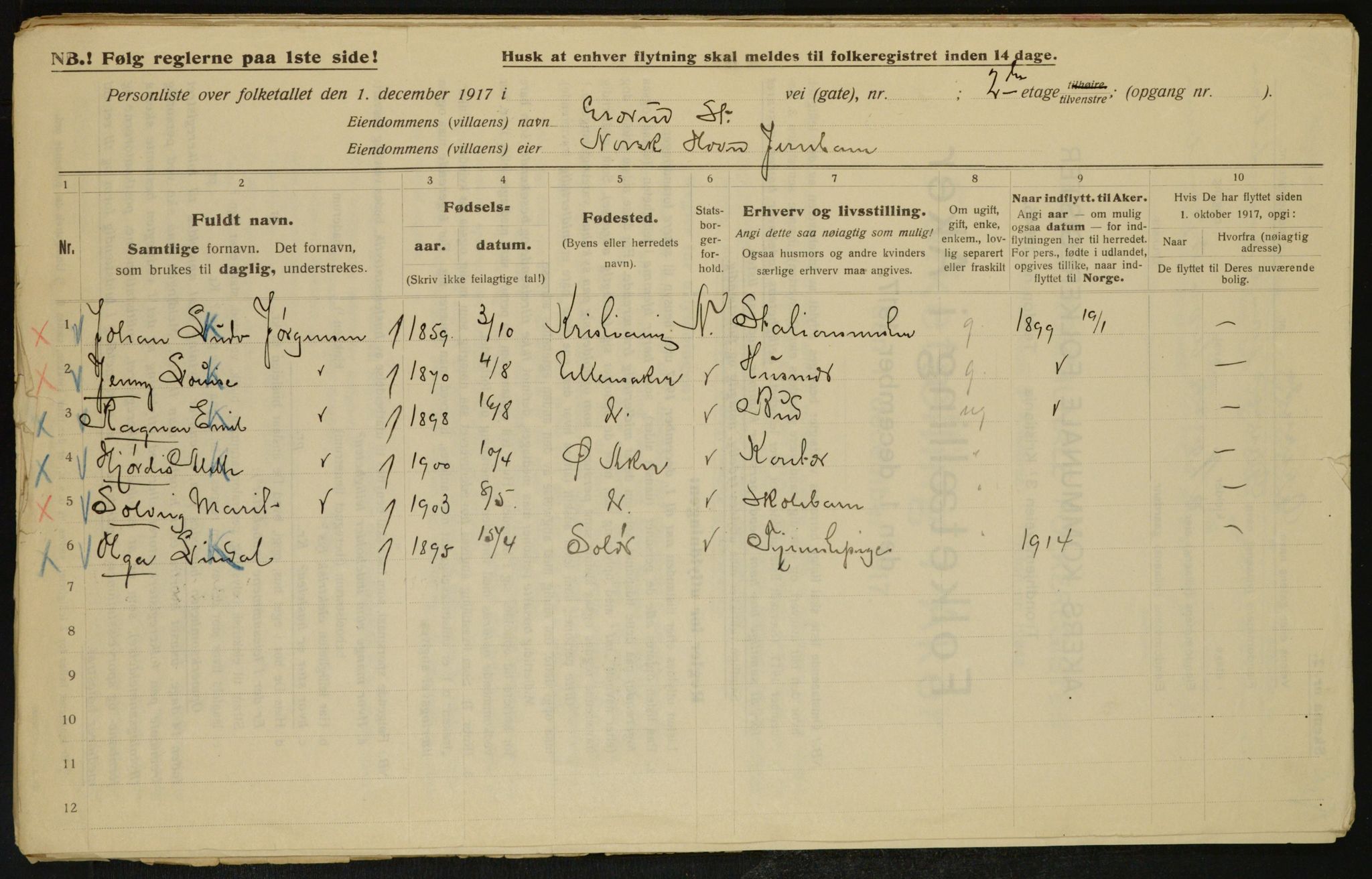 OBA, Municipal Census 1917 for Aker, 1917, p. 29532