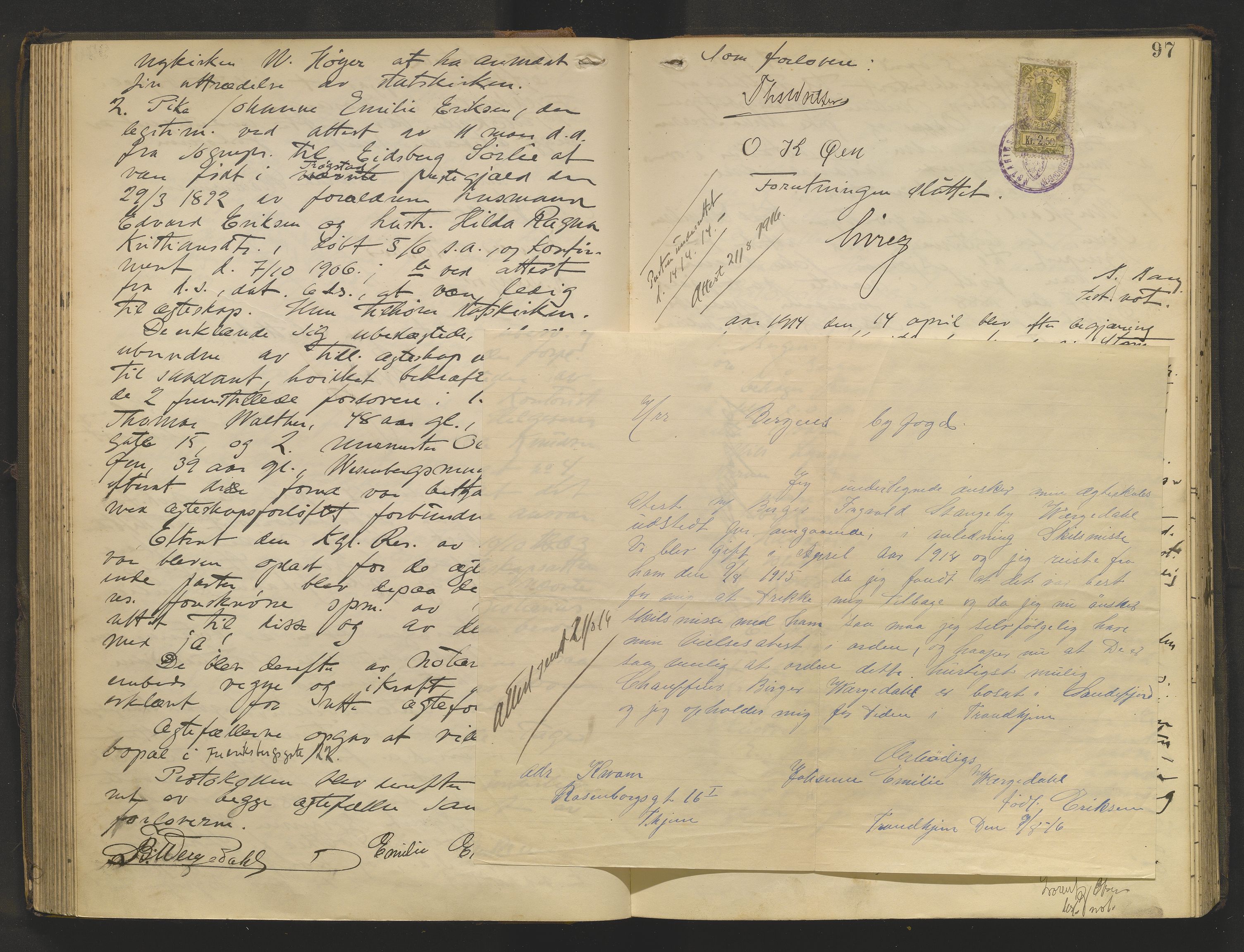 Byfogd og Byskriver i Bergen, AV/SAB-A-3401/10/10A/L0036: Notarialprotokoller, 1913-1914, p. 96b-97a