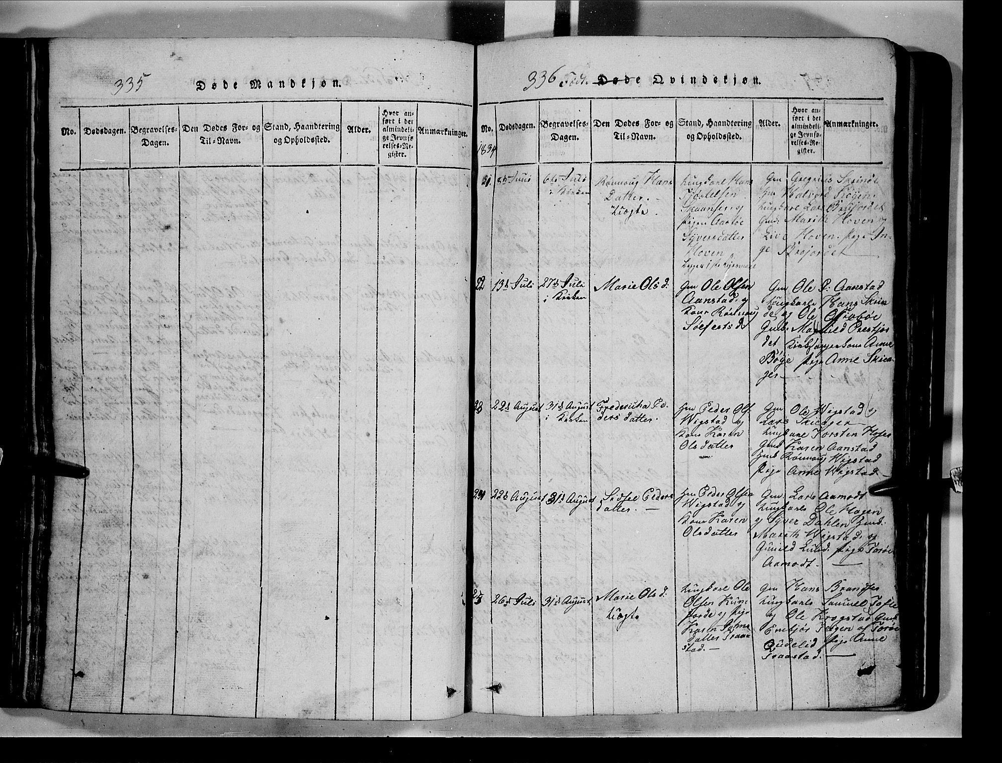 Lom prestekontor, SAH/PREST-070/L/L0003: Parish register (copy) no. 3, 1815-1844, p. 335-336