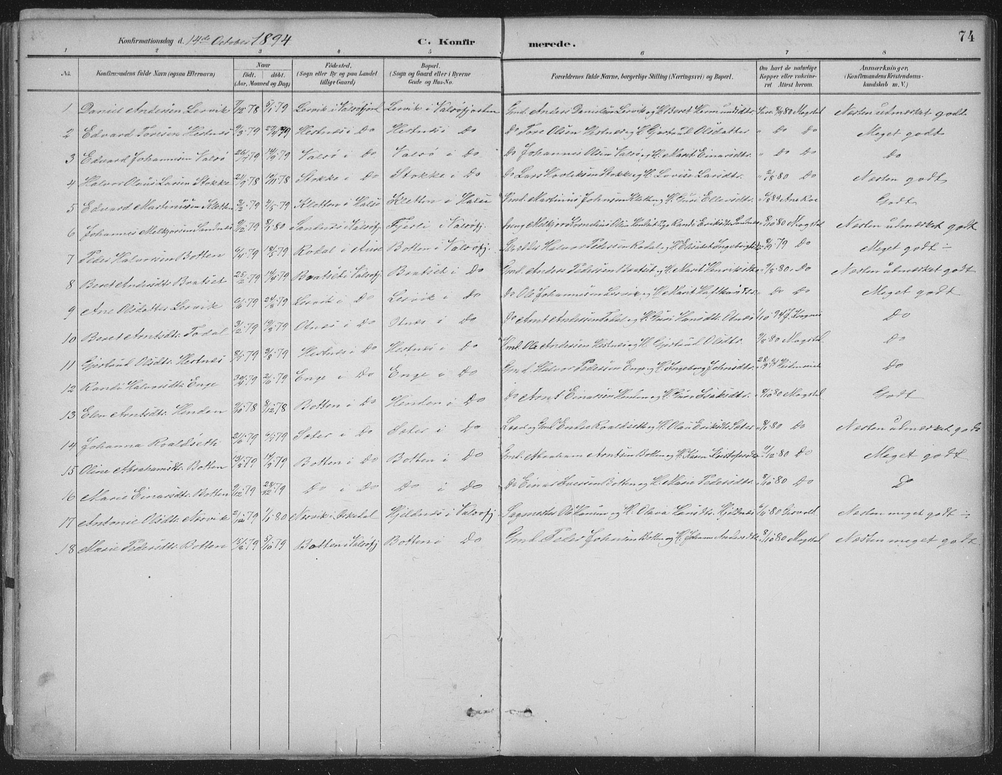 Ministerialprotokoller, klokkerbøker og fødselsregistre - Møre og Romsdal, AV/SAT-A-1454/580/L0925: Parish register (official) no. 580A02, 1888-1913, p. 74