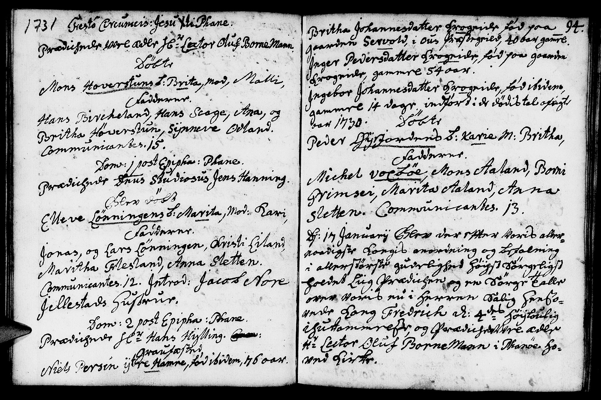 Fana Sokneprestembete, SAB/A-75101/H/Haa/Haaa/L0002: Parish register (official) no. A 2, 1719-1735, p. 94